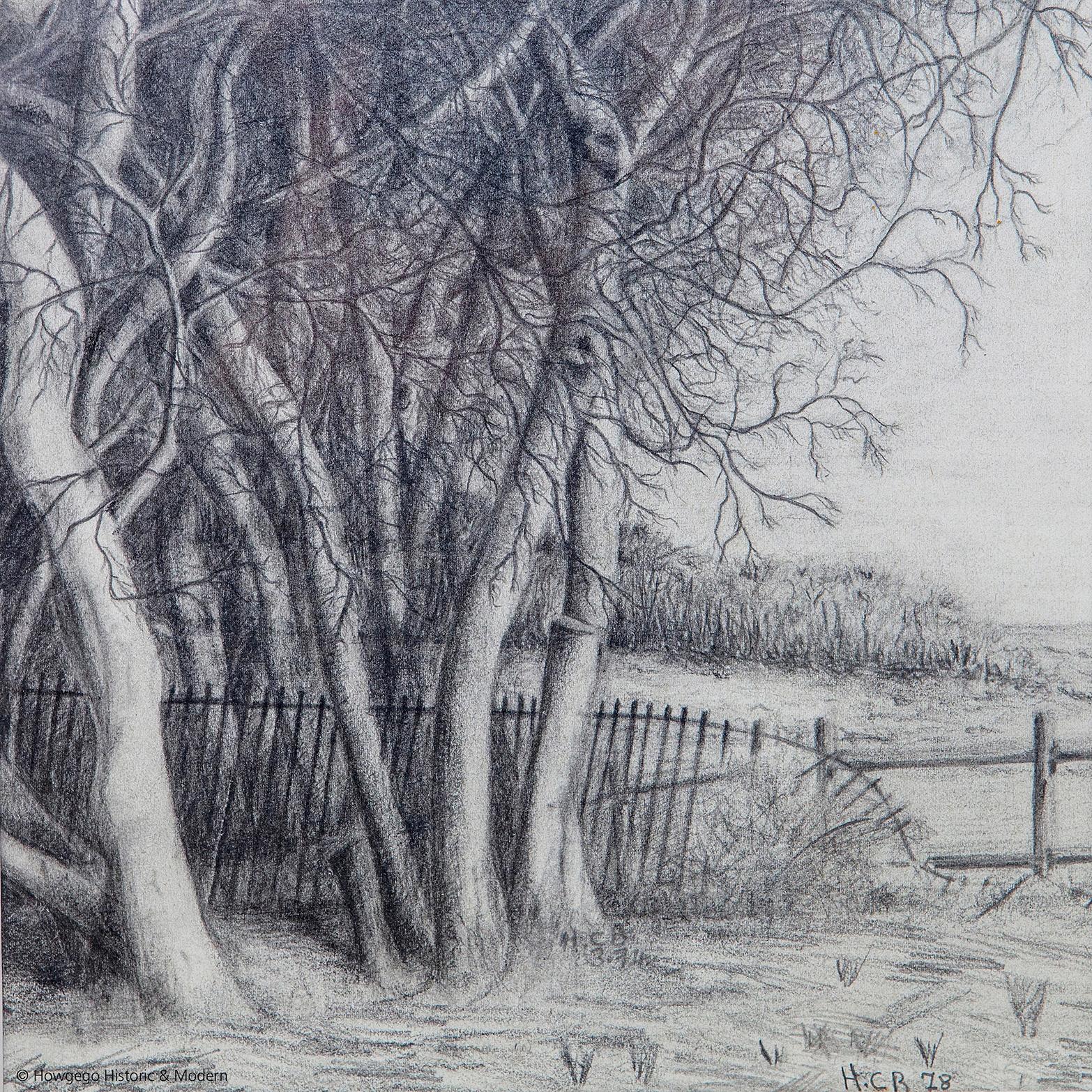 Français Henri Cartier-Bresson France Scène de forêt dessinée au crayon initialement daté de 1978 en vente