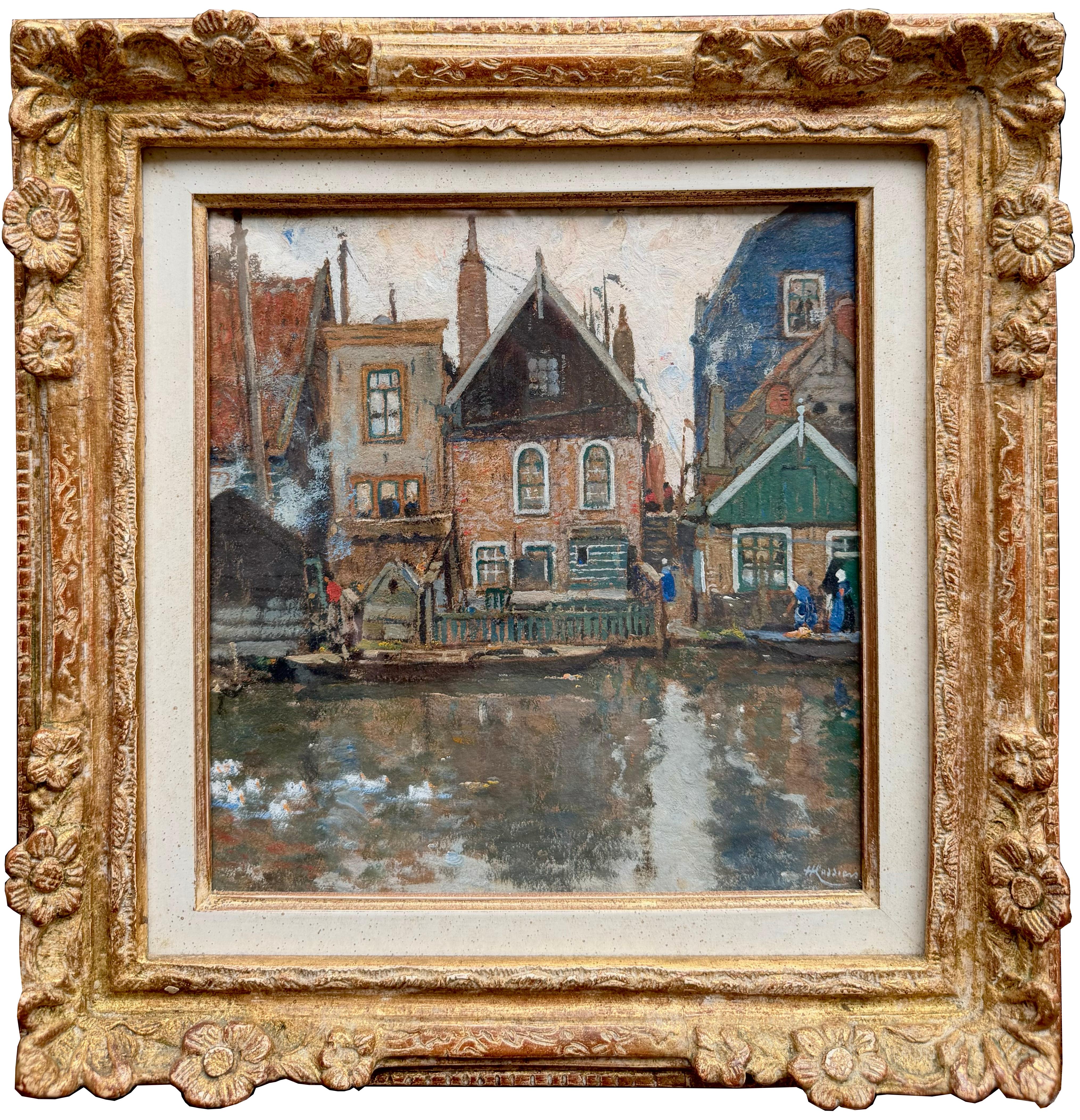 'Canal View in Katwijk' by Henri Cassiers (1858 – 1944)