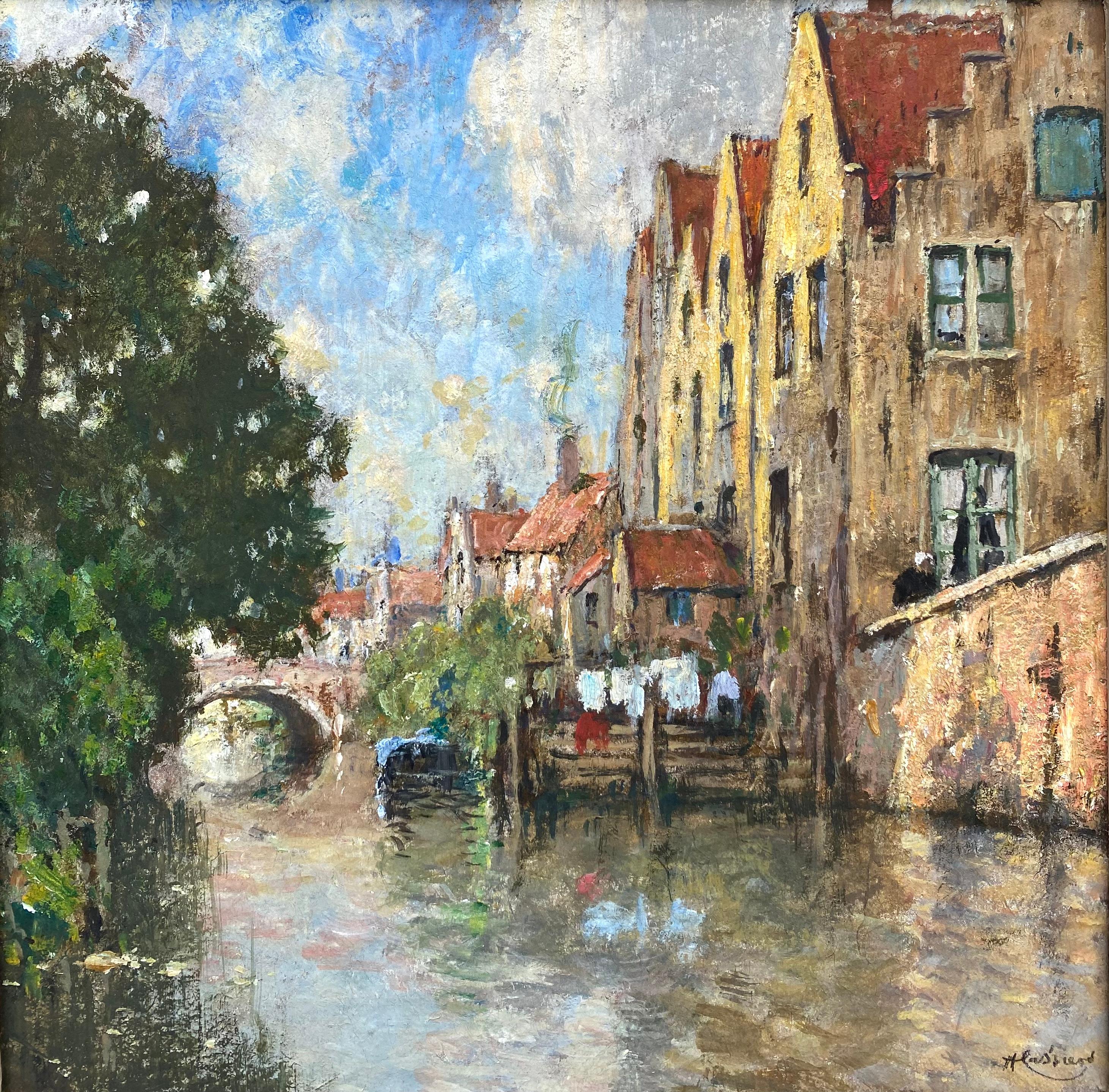 Henri Cassiers, Antwerp 1858 – 1944 Ixelles, Belgian Painter, 'A View of Bruges' For Sale 1