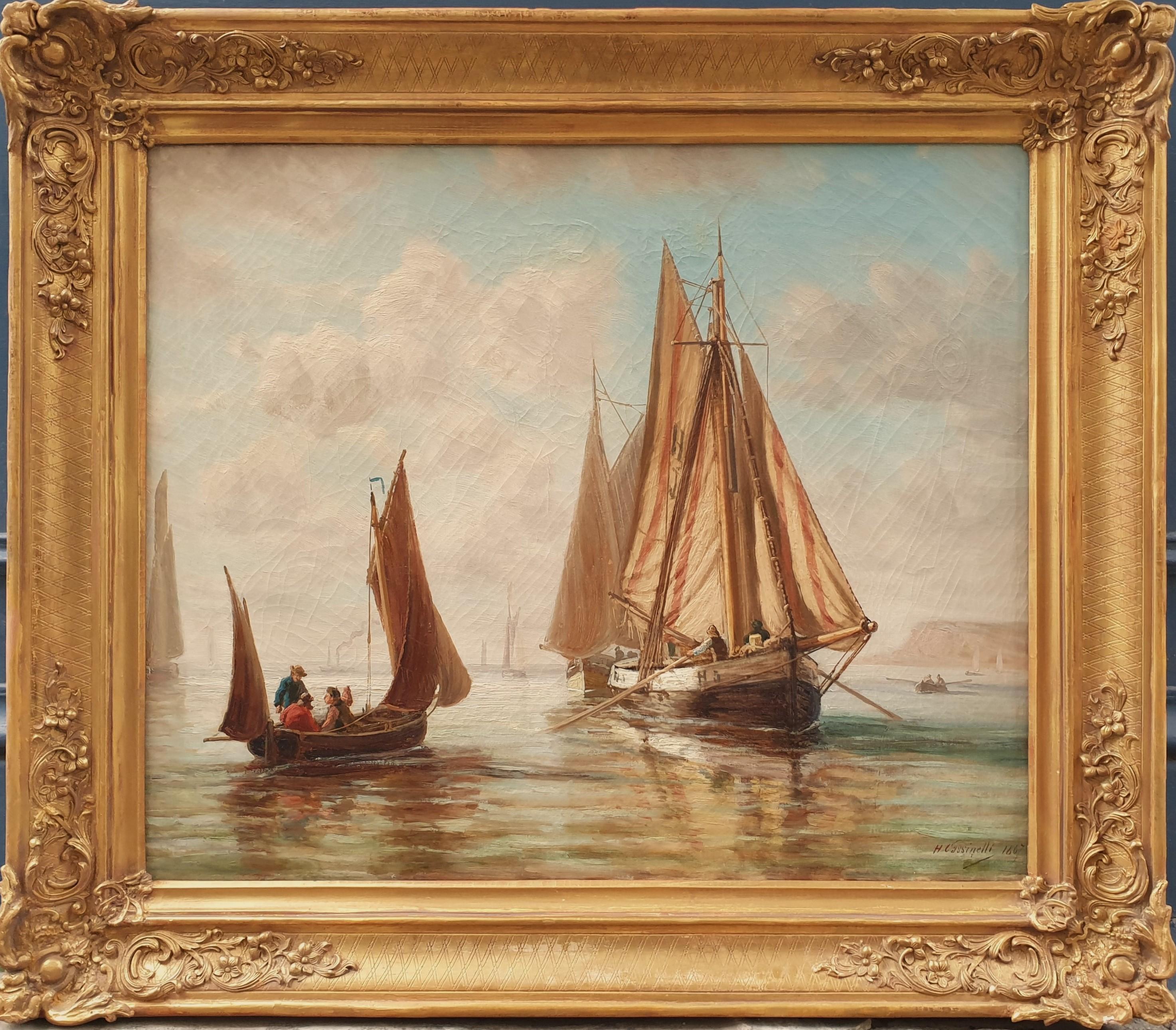 Henri CASSINELLI Landscape Painting - CASSINELLI friend BOUDIN Marine Boats Normandy Honfleur Impressionnist 19th