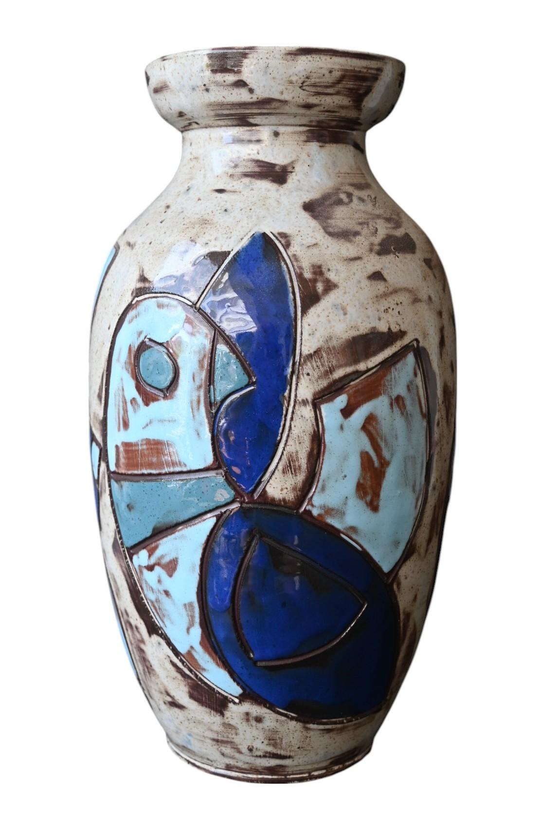 Henri Cazaux (1923-2011), Vallauris, Jarrón de cerámica esgrafiada, 1950-1970 Moderno de mediados de siglo en venta