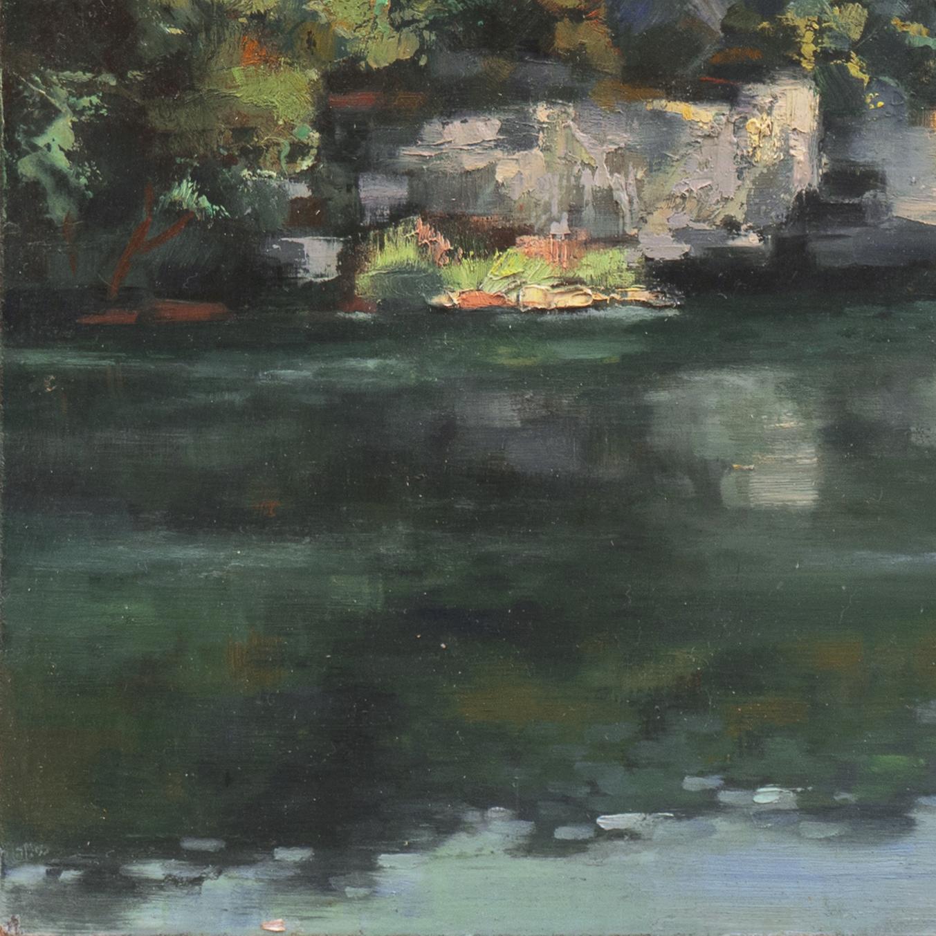 'Valley of the Loue, Near Castle Clerion', Paris, Grand Prix International, Oil - Gray Landscape Painting by Henri Chapatte