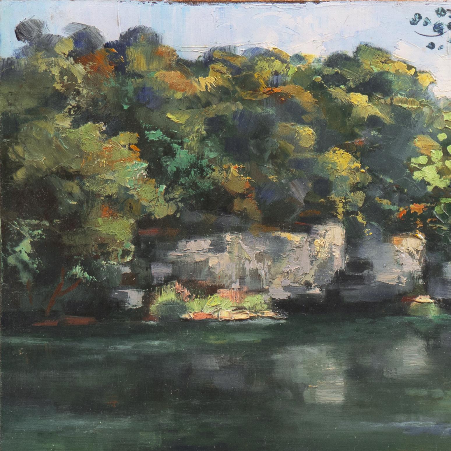Signed lower right, 'H. Chapette' for Henri Chapatte (French, 1918-1997) and painted circa 1975. Artist card, verso, bearing list of prizes and inscribed with title, 'Valee De La Loue, Vers Clerion'.

Illustrator, painter and patriot, Henri Chapatte
