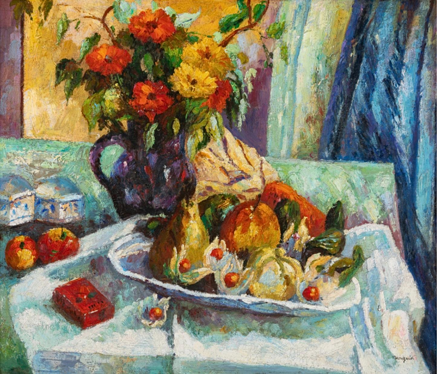 Henri Charles Manguin Lebendiges Blumen- und Früchtestillleben Ölgemälde im Angebot 1