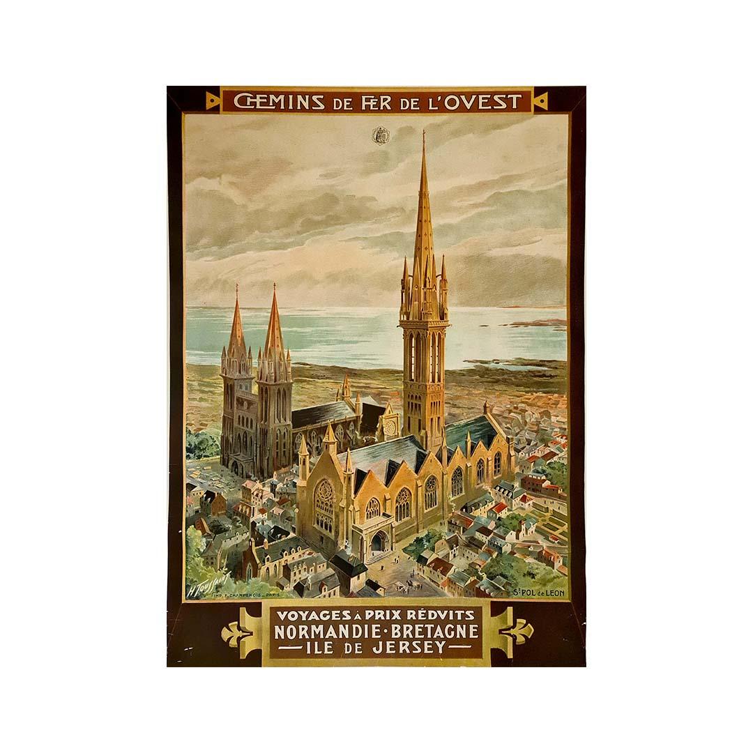 Originalplakat von Henri Toussaint für St. Pol de Leon, Ile de Jersey, um 1900 – Print von Henri-Charles Toussaint