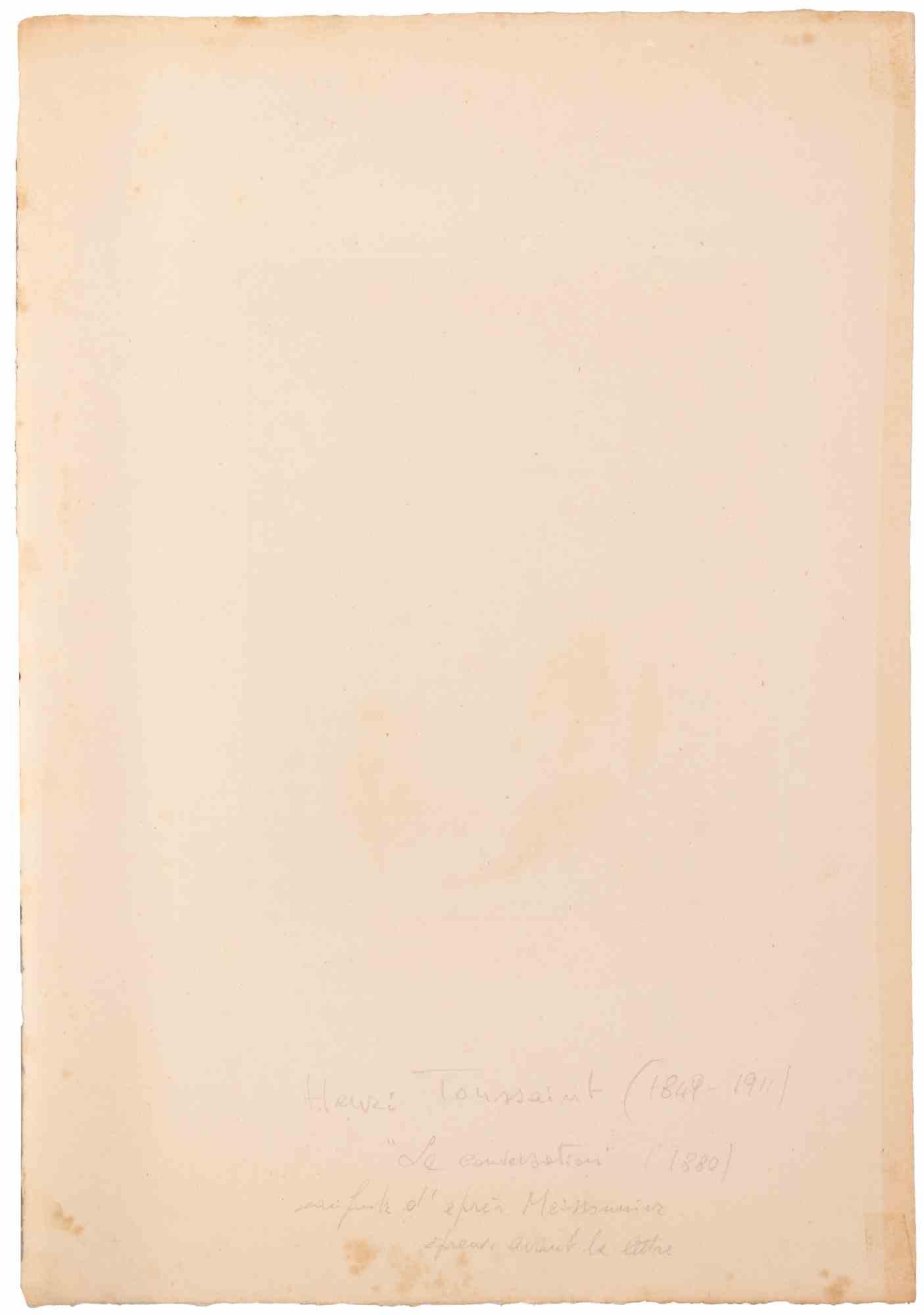 La Conversation - Etching by H.-C. Toussaint - 1880 - Print by Henri-Charles Toussaint