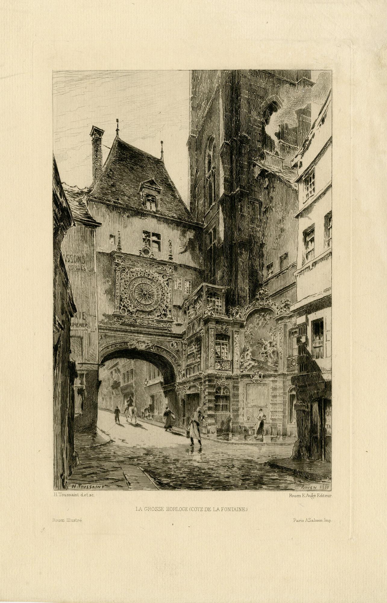 La Grosse Horloge (Côté de la Fontaine) de C.H. Toussaint - 1880 - Print de Henri-Charles Toussaint