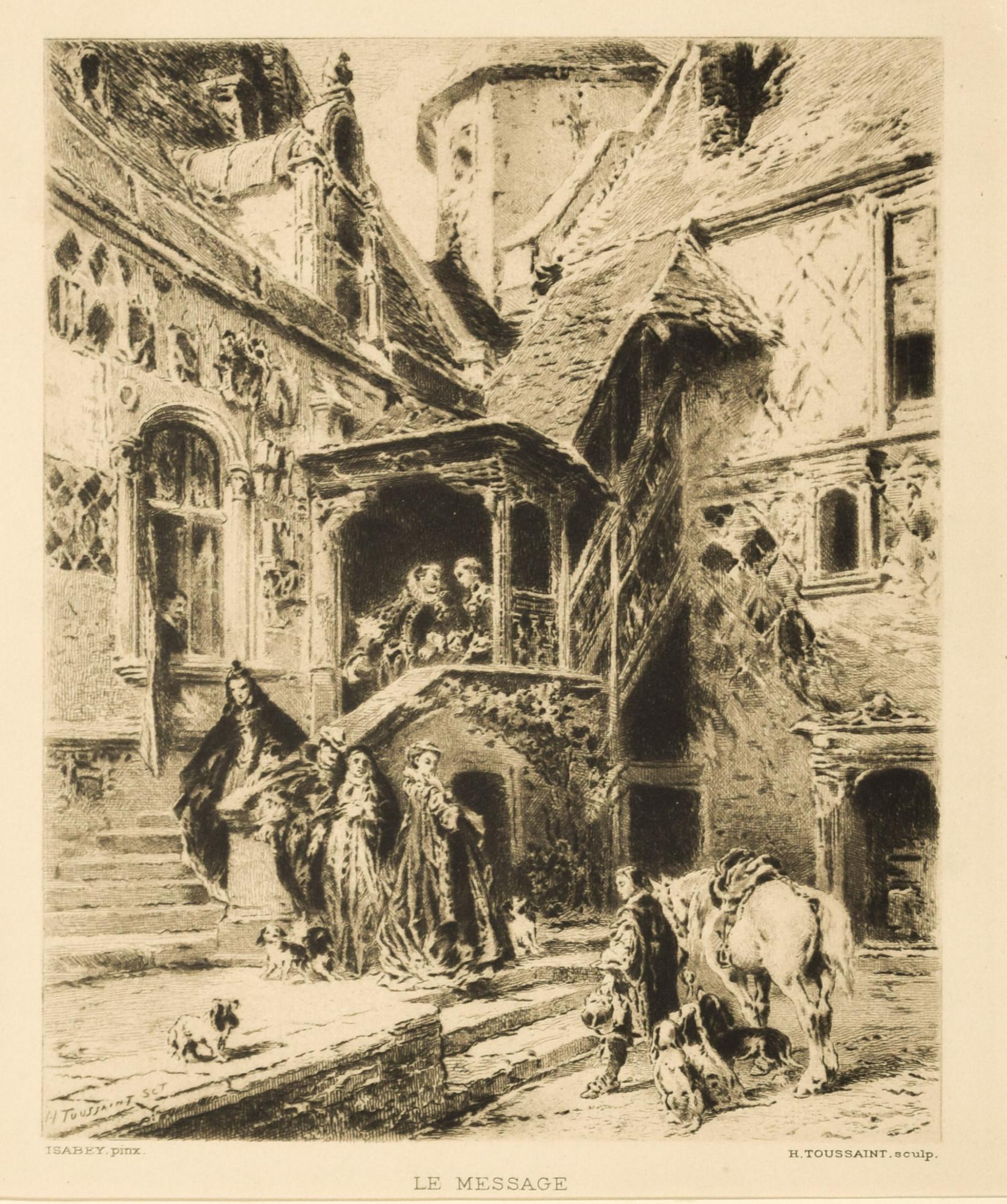 Henri-Charles Toussaint Figurative Print - Le Message - Original Etching by H.-C. Toussaint after E. Isabey - 1880