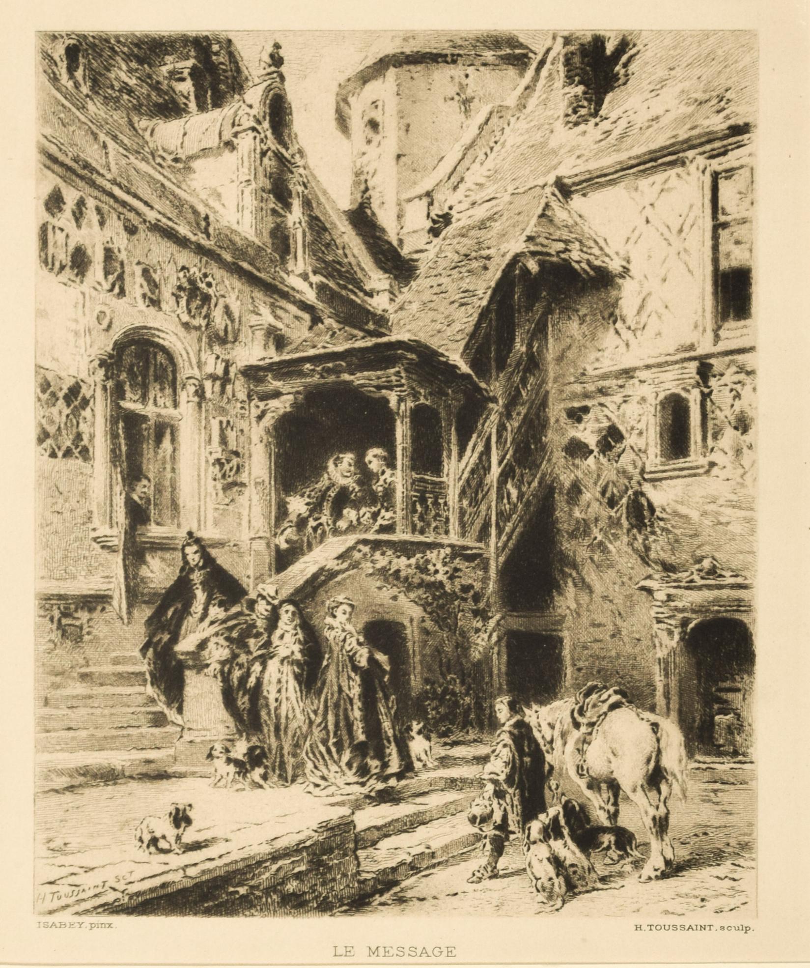 Figurative Print di Henri-Charles Toussaint - Le Message - Acquaforte originale di H. A. C. Toussaint dopo E. Isabey - 1880