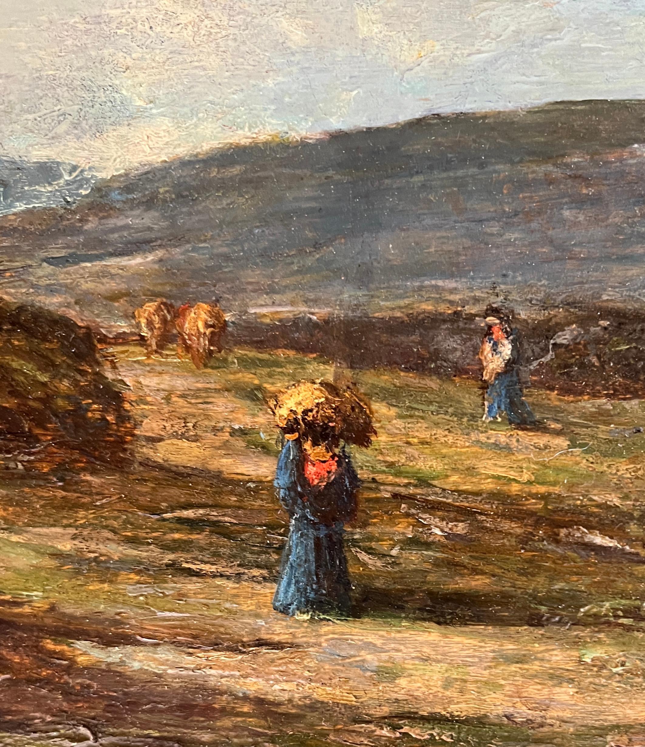 Paisaje alpino animado con personajes - Landscape Painting Negro de Henri Chevallier