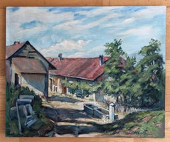 Fountain of Cheseaux, Switzerland, Modern Oil Painting on Wood, 1940s