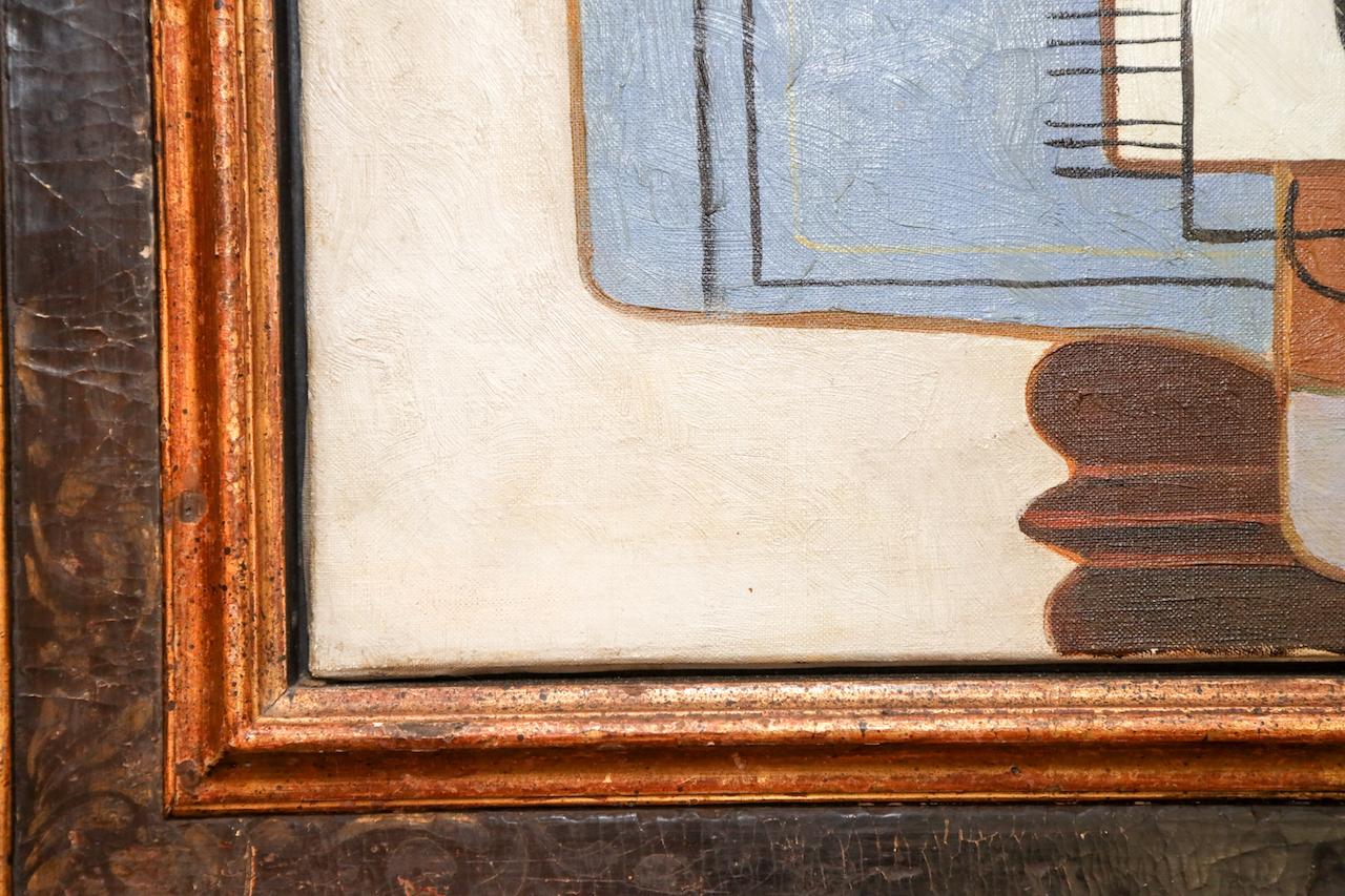 Composition  Un homme avec une guitare et un plateau de nourriture - Moderne Painting par Henri Clement-Serveau