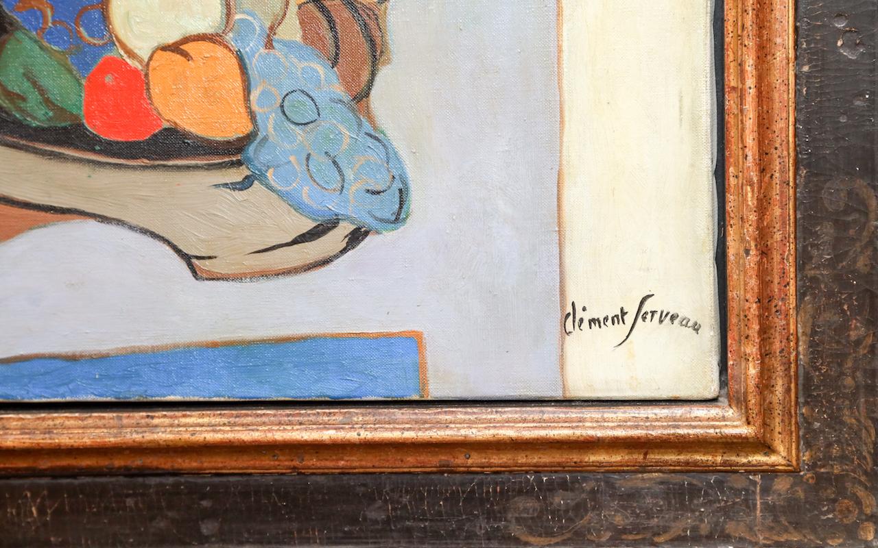 Composition  Un homme avec une guitare et un plateau de nourriture - Beige Still-Life Painting par Henri Clement-Serveau