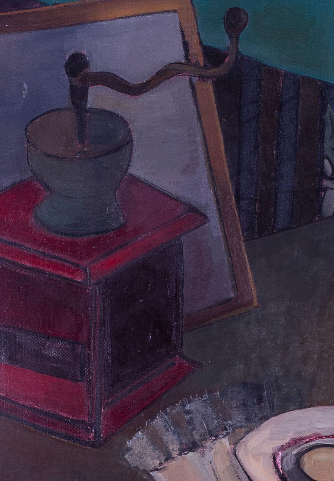 Grande peinture à l'huile post-impressionniste d'Henri Clement-Serveau représentant un petit-déjeuner 2