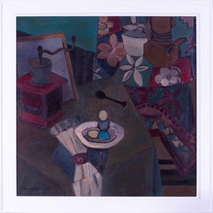 Grande peinture à l'huile post-impressionniste d'Henri Clement-Serveau représentant un petit-déjeuner
