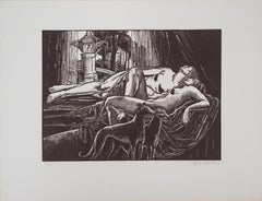 Rest, Two Nudes with Greyhounds - Original wooodcut, Handsigned & Numbered