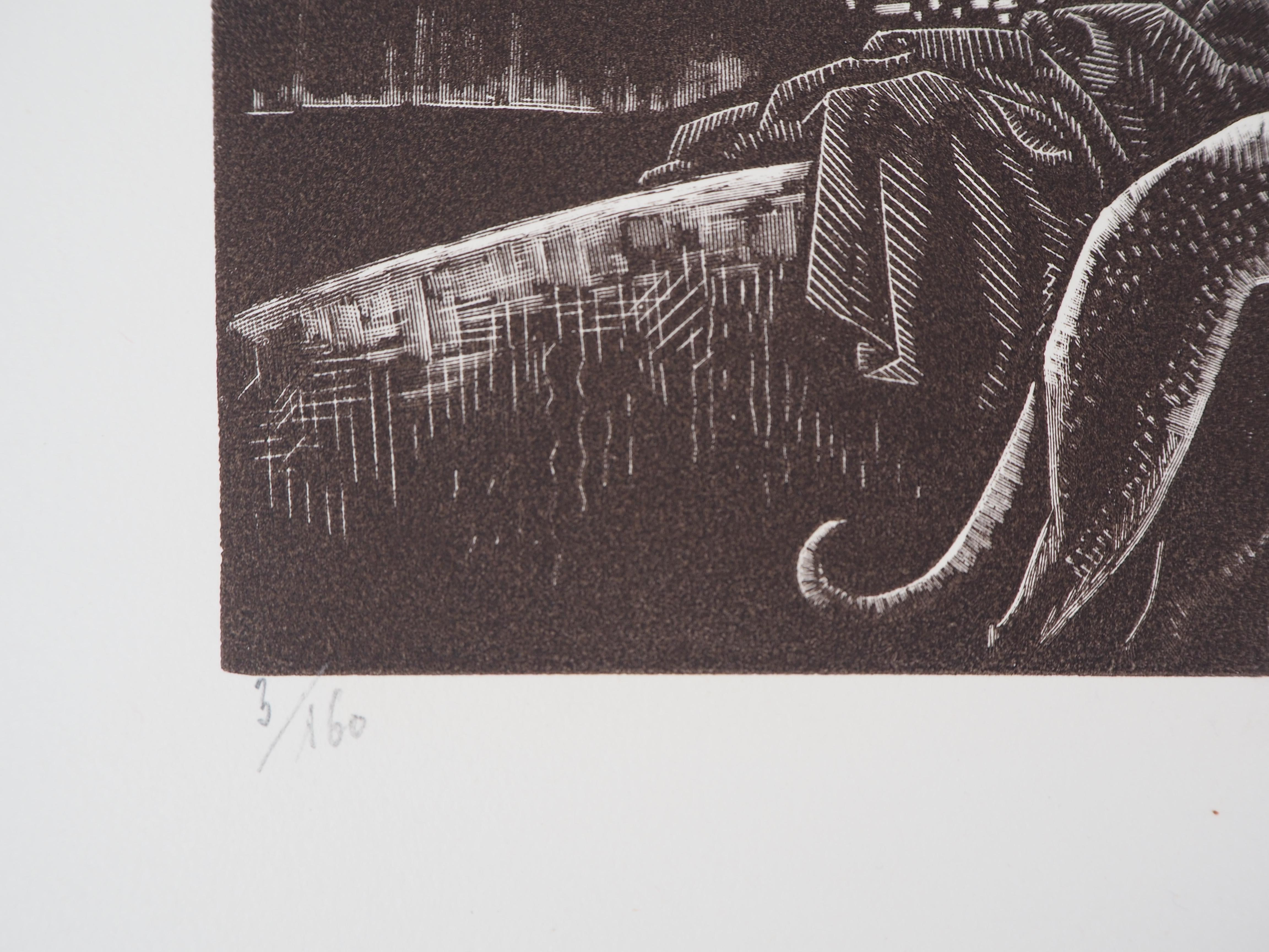 Rest, Two Nudes with Greyhounds - Gravure sur bois originale, signée et numérotée en vente 1