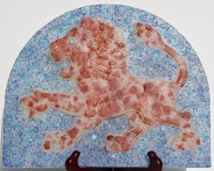 Henri Cros Pate De Verre Rampant Lion Large Plaque, circa 1910