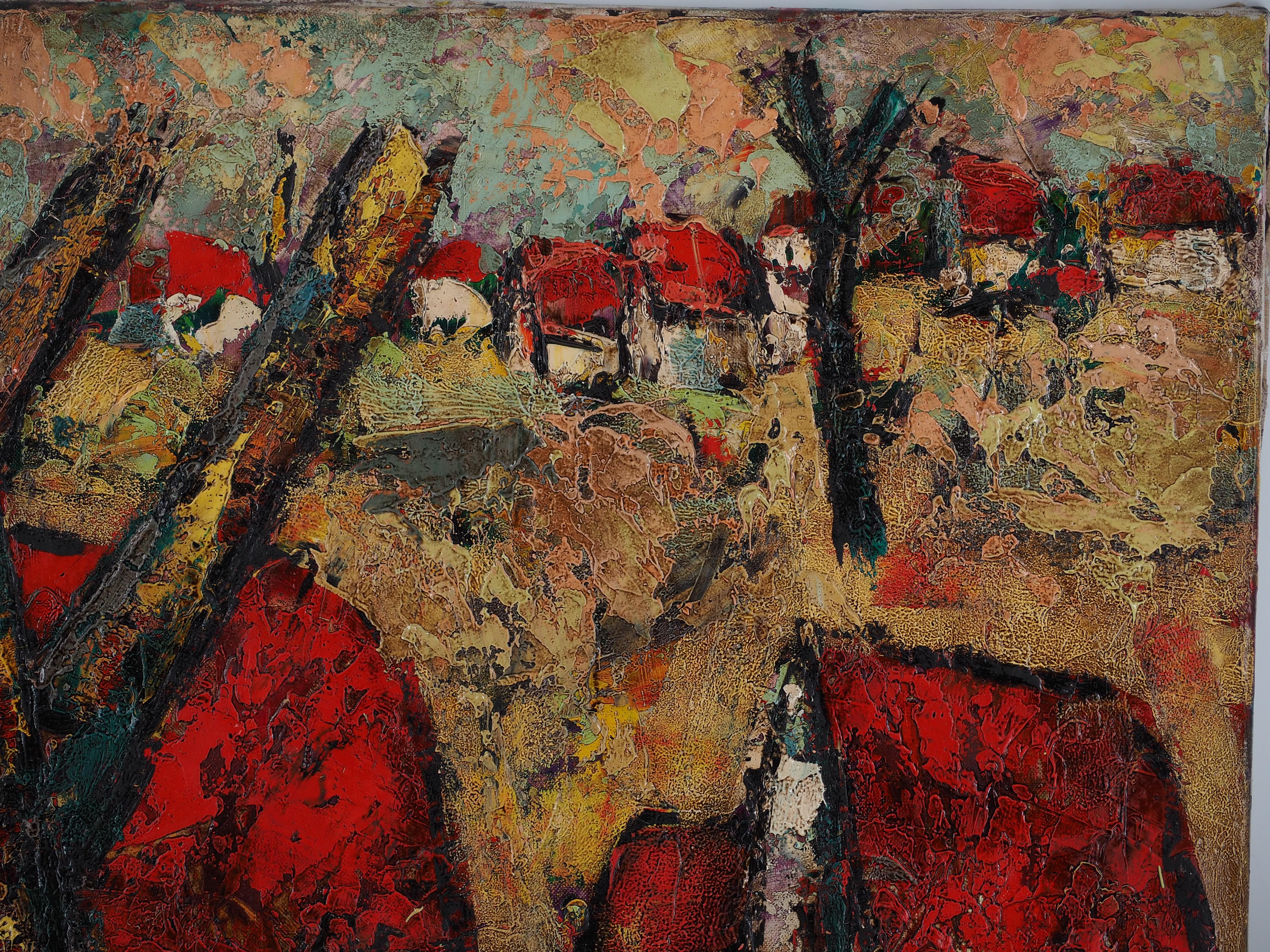 Bretagne : Les coqs rouges - Huile sur toile originale, signée à la main en vente 1