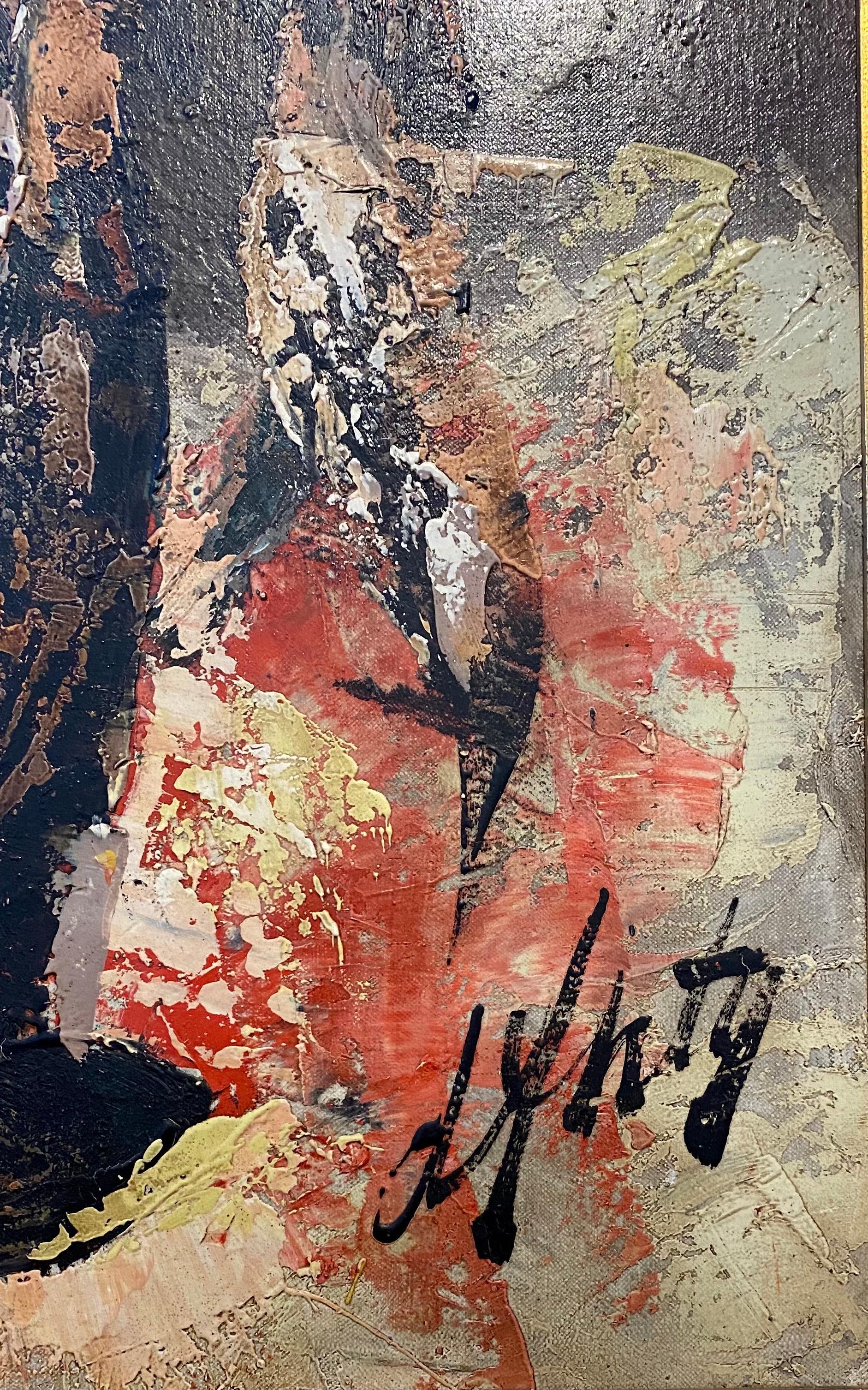 French Modernist Large Floral Oil Painting Expressionist Flowers in Vase For Sale 2