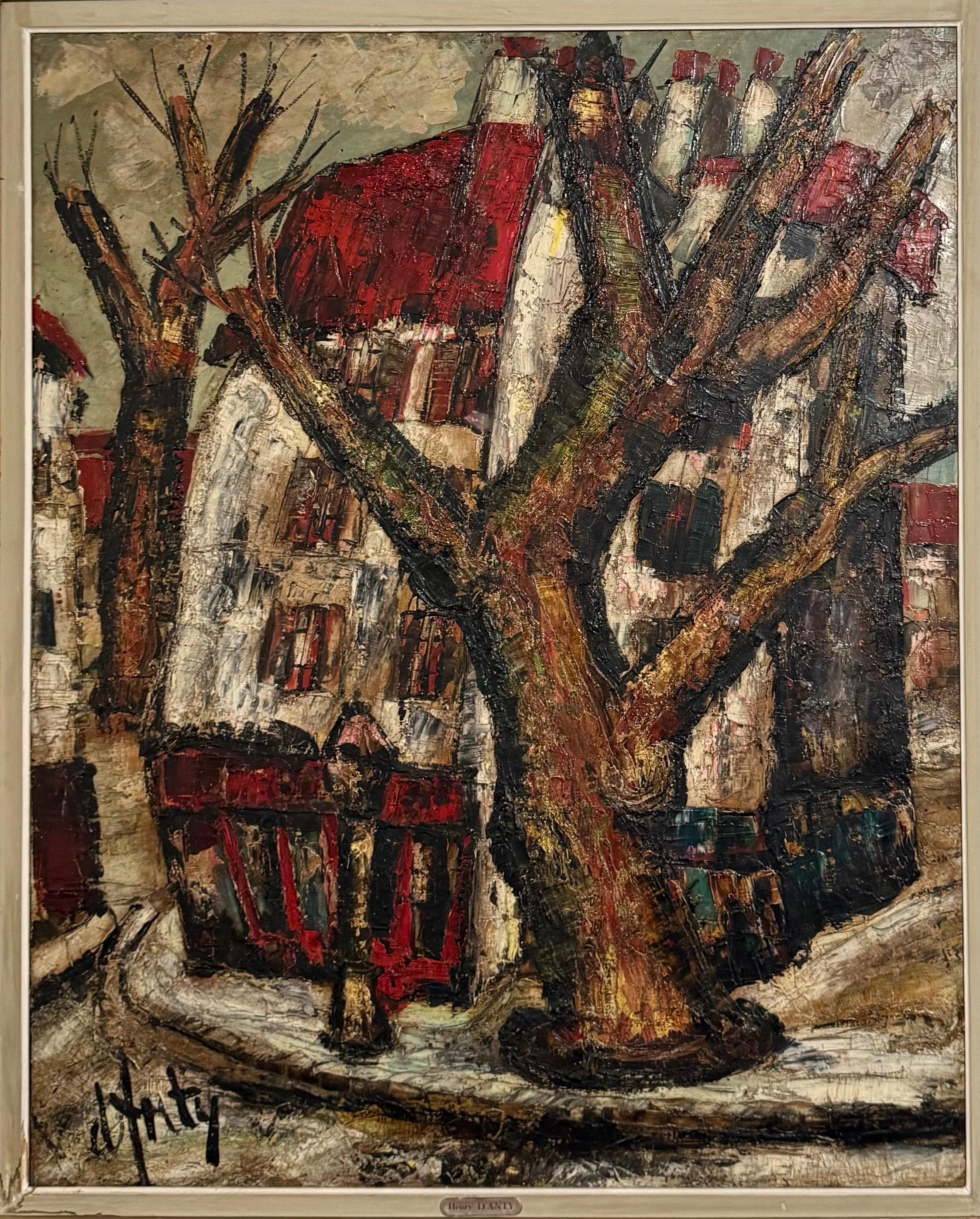 Peinture à l'huile expressionniste Henry D'anty, grande rue parisienne moderniste - Painting de Henri d'Anty