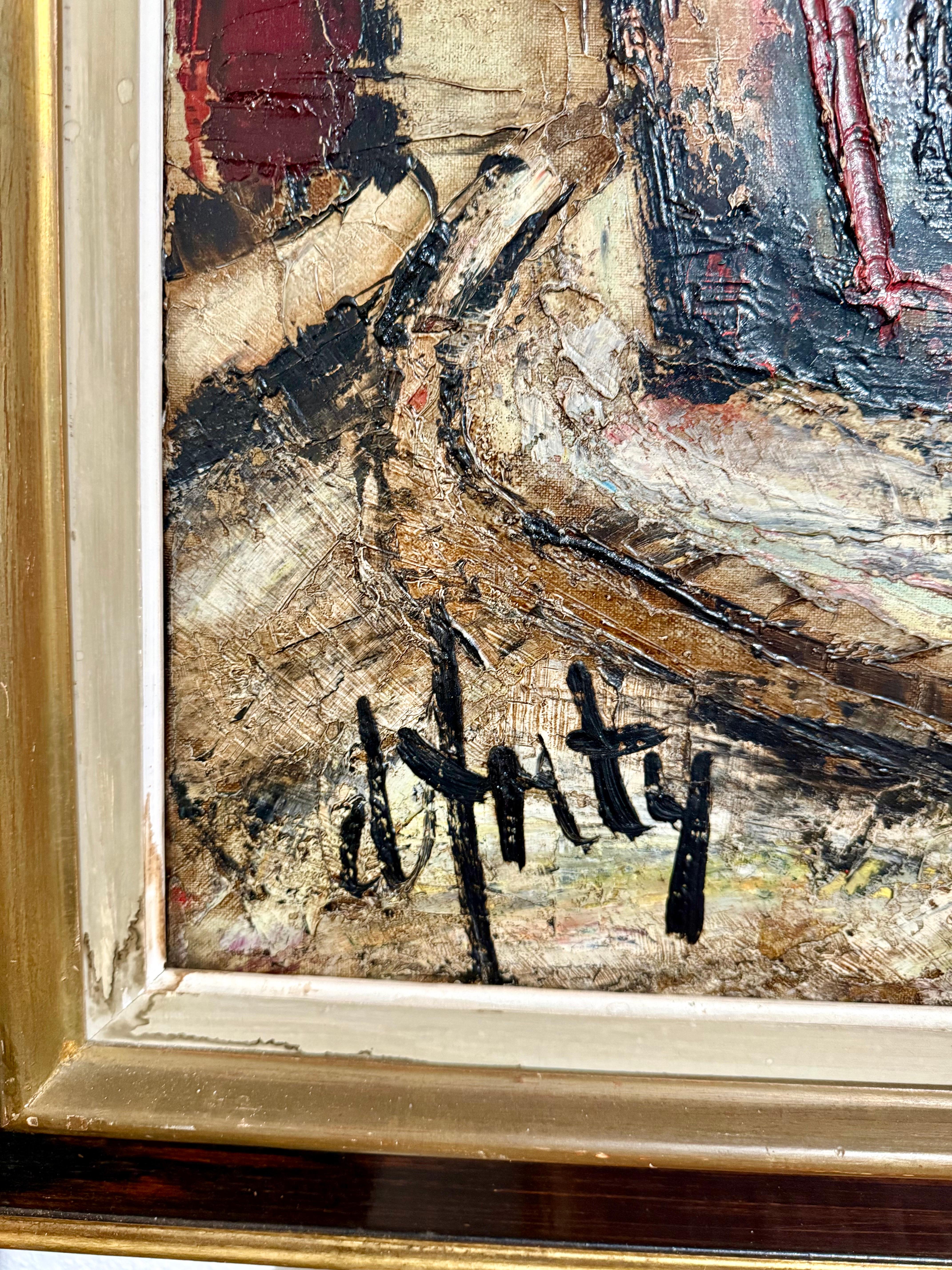 Peinture à l'huile expressionniste Henry D'anty, grande rue parisienne moderniste - Expressionniste Painting par Henri d'Anty