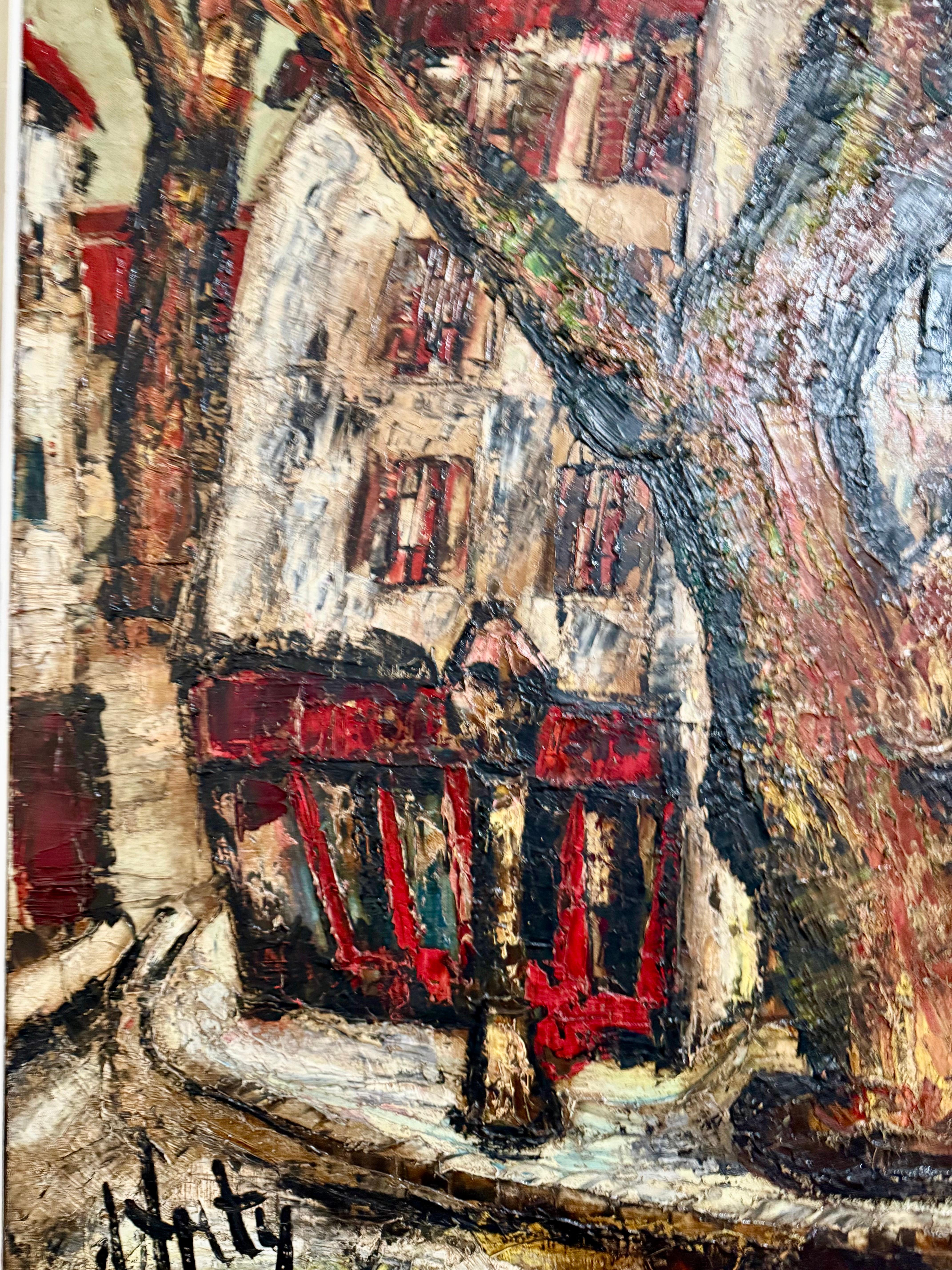 Peinture à l'huile expressionniste Henry D'anty, grande rue parisienne moderniste - Marron Figurative Painting par Henri d'Anty