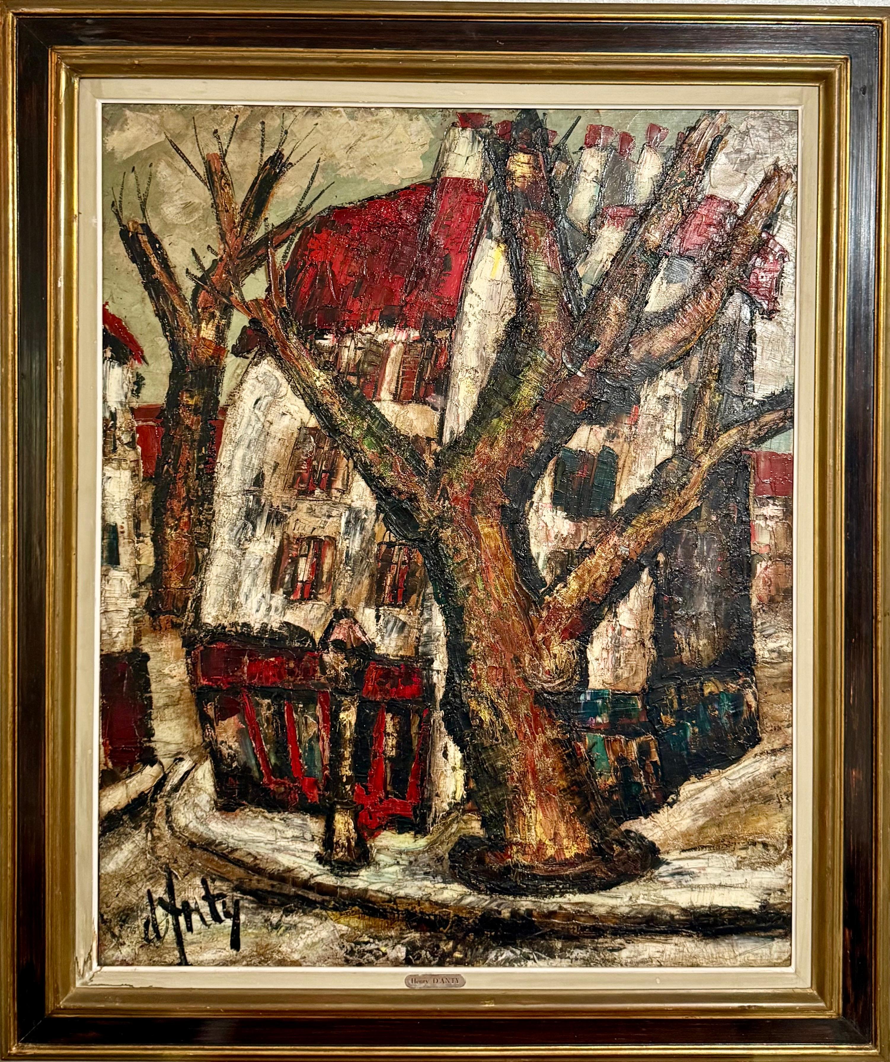 Figurative Painting Henri d'Anty - Peinture à l'huile expressionniste Henry D'anty, grande rue parisienne moderniste