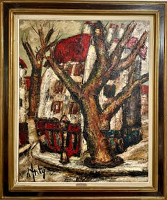 Peinture à l'huile expressionniste Henry D'anty, grande rue parisienne moderniste