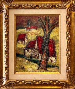 French Modernist Oil Painting Expressionist Village Farm Landscape Ecole Paris