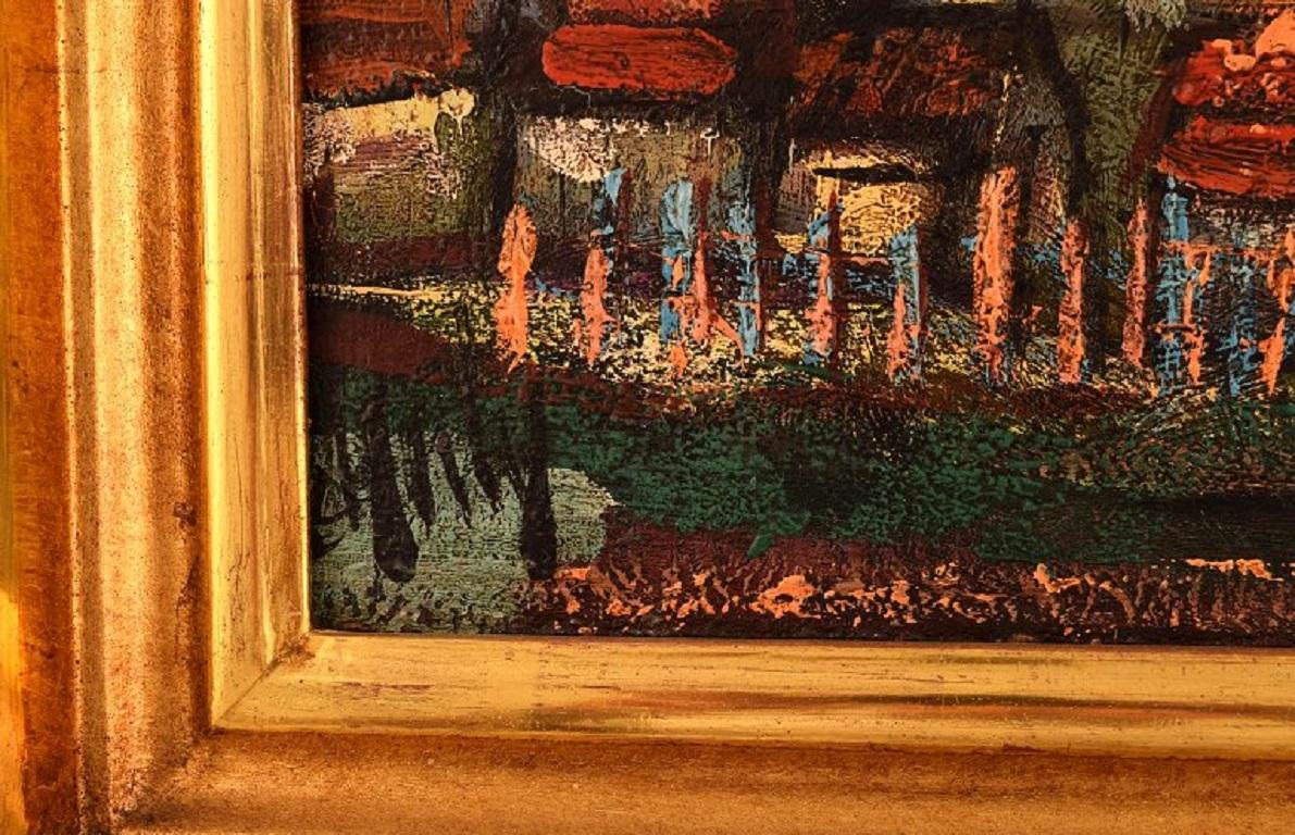 Other Henri D'Anty, France, Oil on Board, Modernist Landscape with Houses For Sale