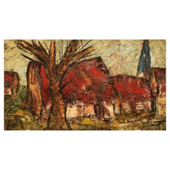 Henri D
Anty, France, Oil on Canvas, Modernist Landscape with Houses