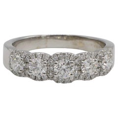 Henri Daussi 14 Karat White Gold Natural 5 Stone Diamond Halo Band Wedding Ring 
