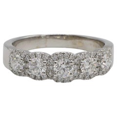 Henri Daussi 14 Karat White Gold Natural 5 Stone Diamond Halo Band Wedding Ring