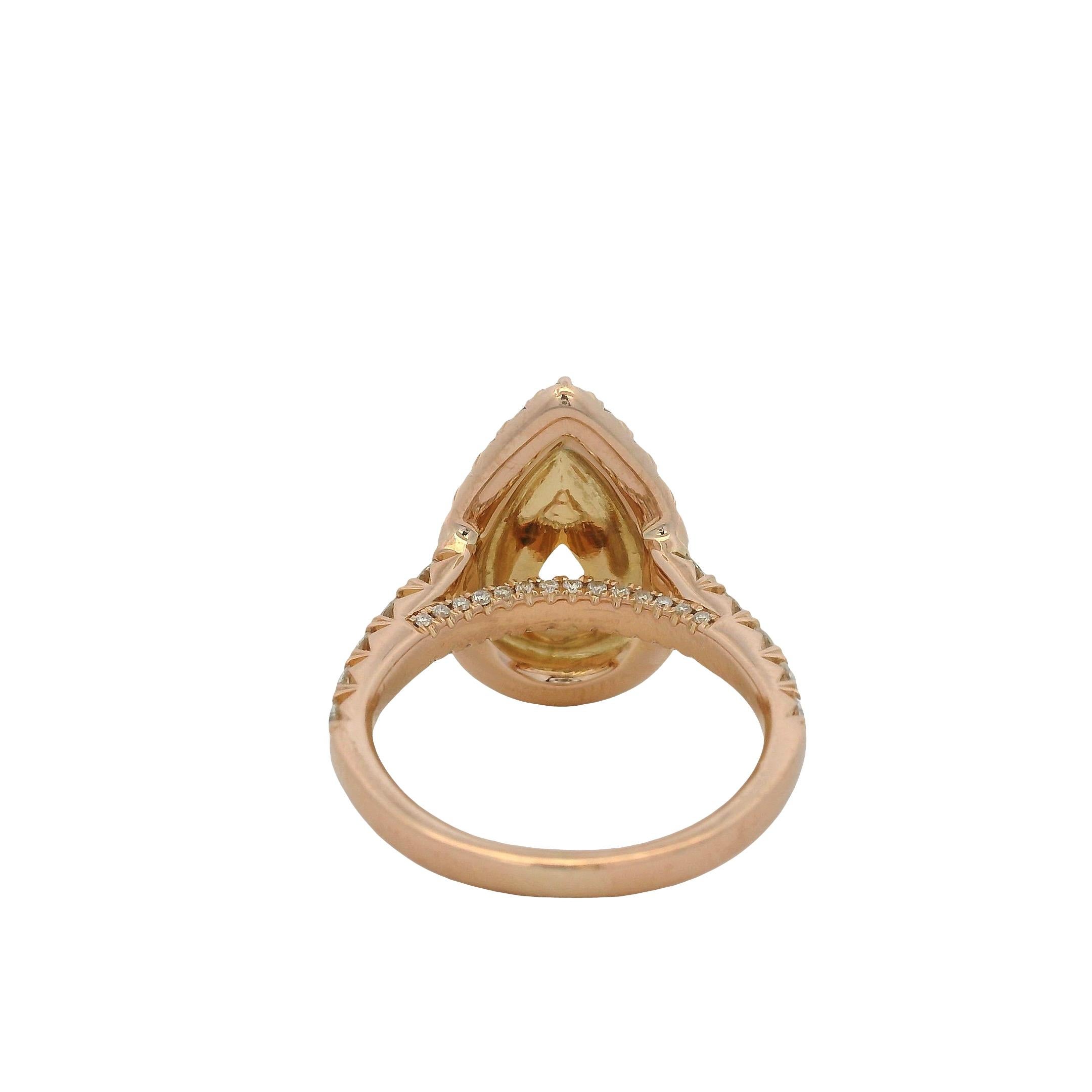 Henri Daussi Oro rosa 18k 2,02ct Fancy Yellow Rose Cut Pear Shape Diamond (Diamante a forma di pera) in vendita 5