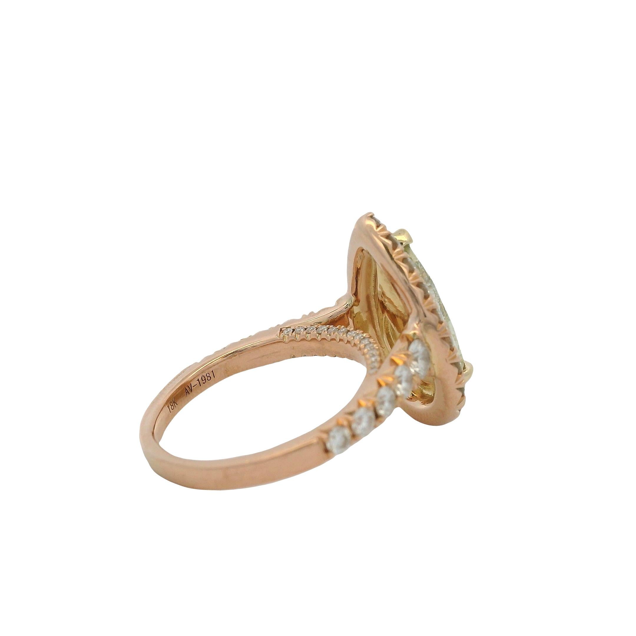 Henri Daussi Oro rosa 18k 2,02ct Fancy Yellow Rose Cut Pear Shape Diamond (Diamante a forma di pera) in vendita 6