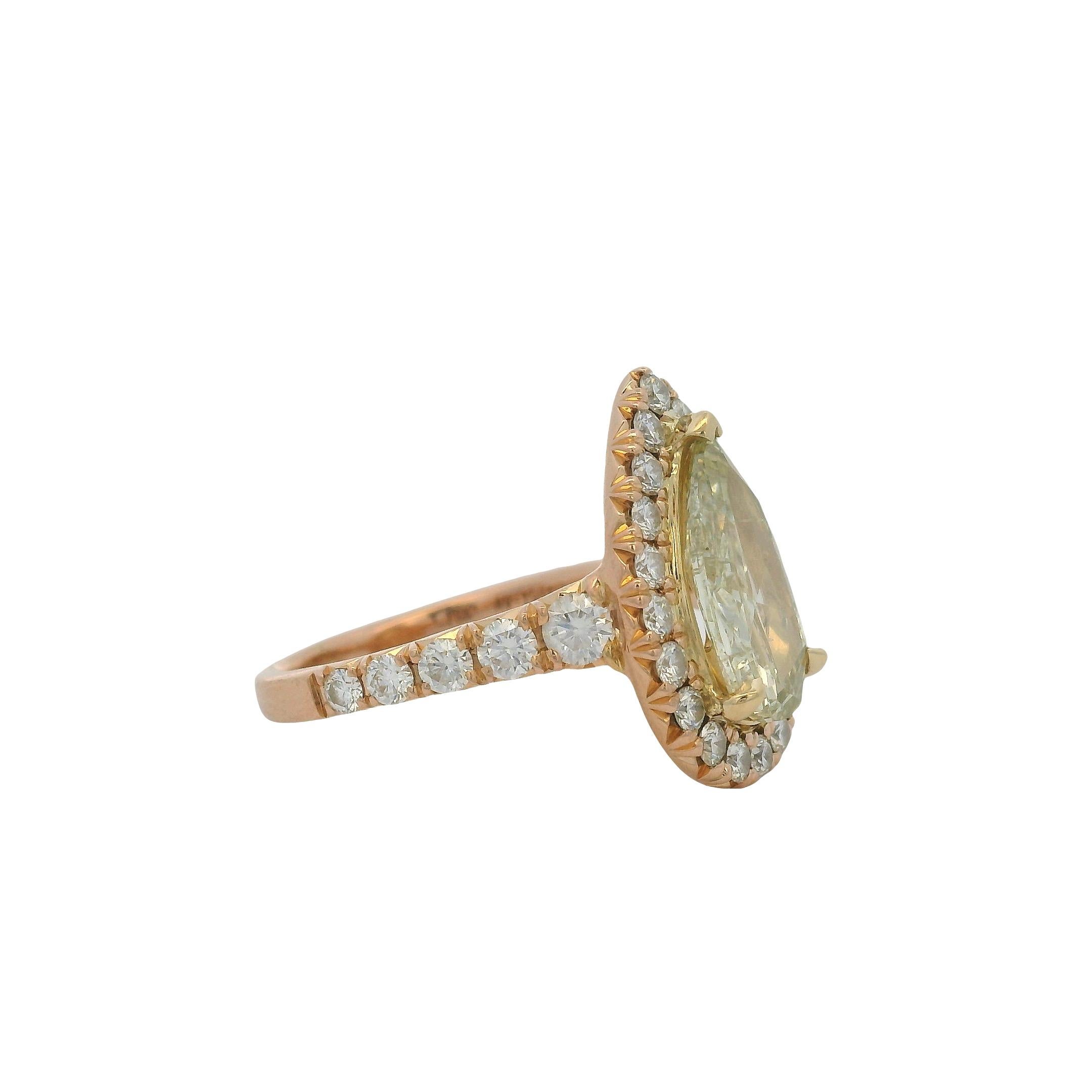 Henri Daussi Oro rosa 18k 2,02ct Fancy Yellow Rose Cut Pear Shape Diamond (Diamante a forma di pera) in vendita 8