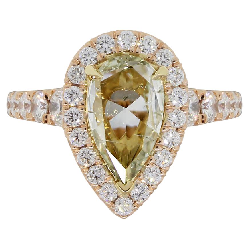 Henri Daussi Oro rosa 18k 2,02ct Fancy Yellow Rose Cut Pear Shape Diamond (Diamante a forma di pera) in vendita 10