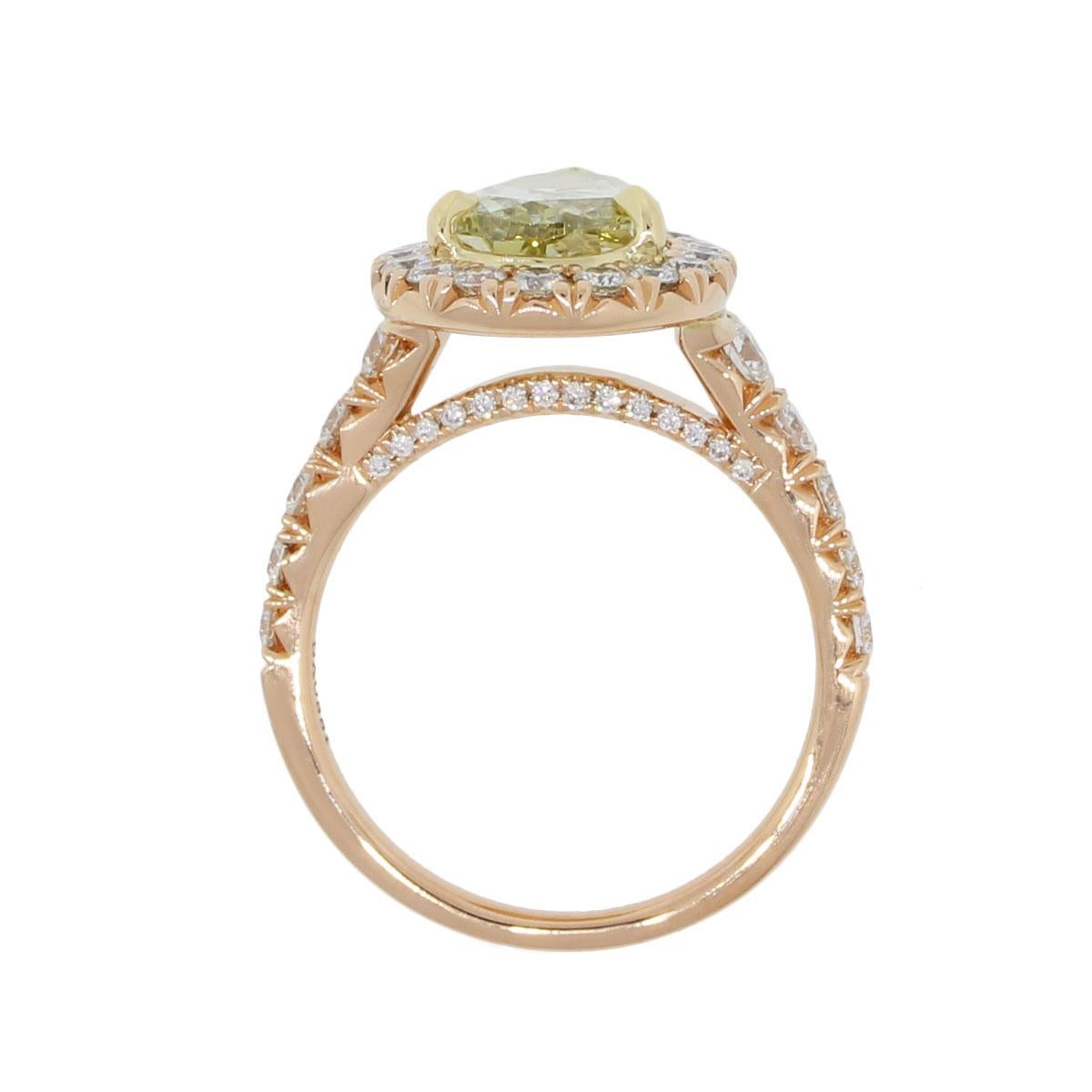 Henri Daussi Oro rosa 18k 2,02ct Fancy Yellow Rose Cut Pear Shape Diamond (Diamante a forma di pera) in vendita 11