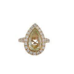 Henri Daussi 18k Rose Gold 2.02ct Fancy Light Yellow Rose Cut Pear Shape Diamond