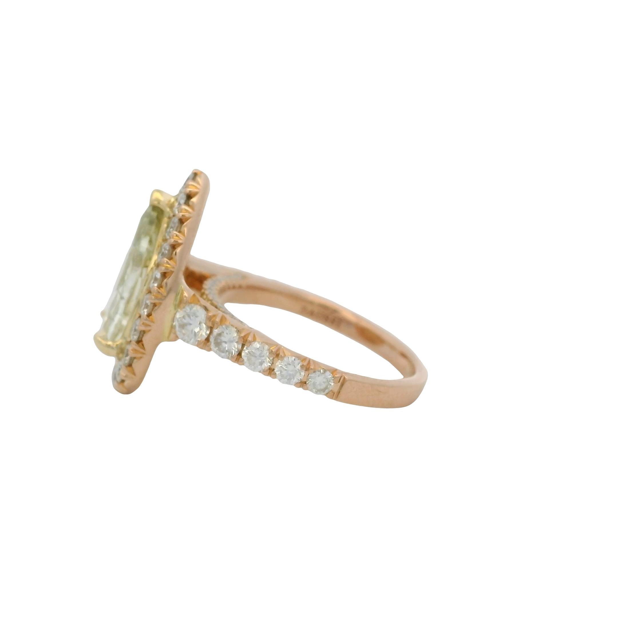 Art Déco Henri Daussi Oro rosa 18k 2,02ct Fancy Yellow Rose Cut Pear Shape Diamond (Diamante a forma di pera) in vendita