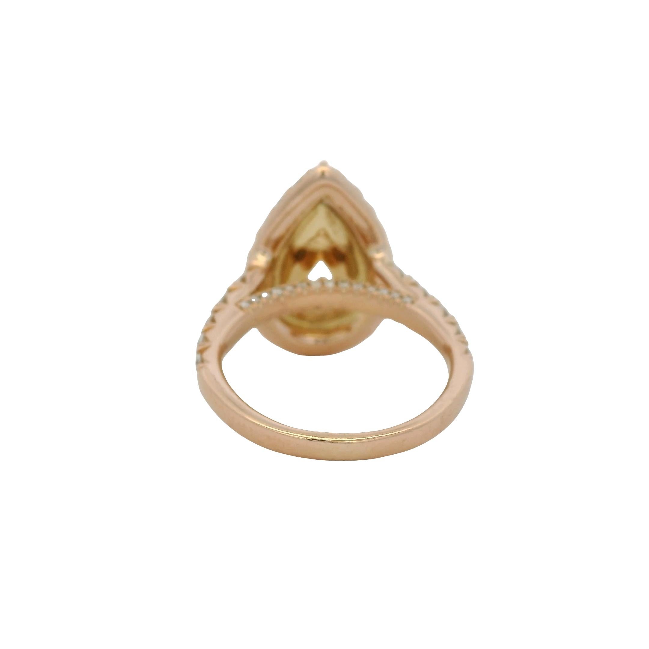 Taglio a goccia Henri Daussi Oro rosa 18k 2,02ct Fancy Yellow Rose Cut Pear Shape Diamond (Diamante a forma di pera) in vendita