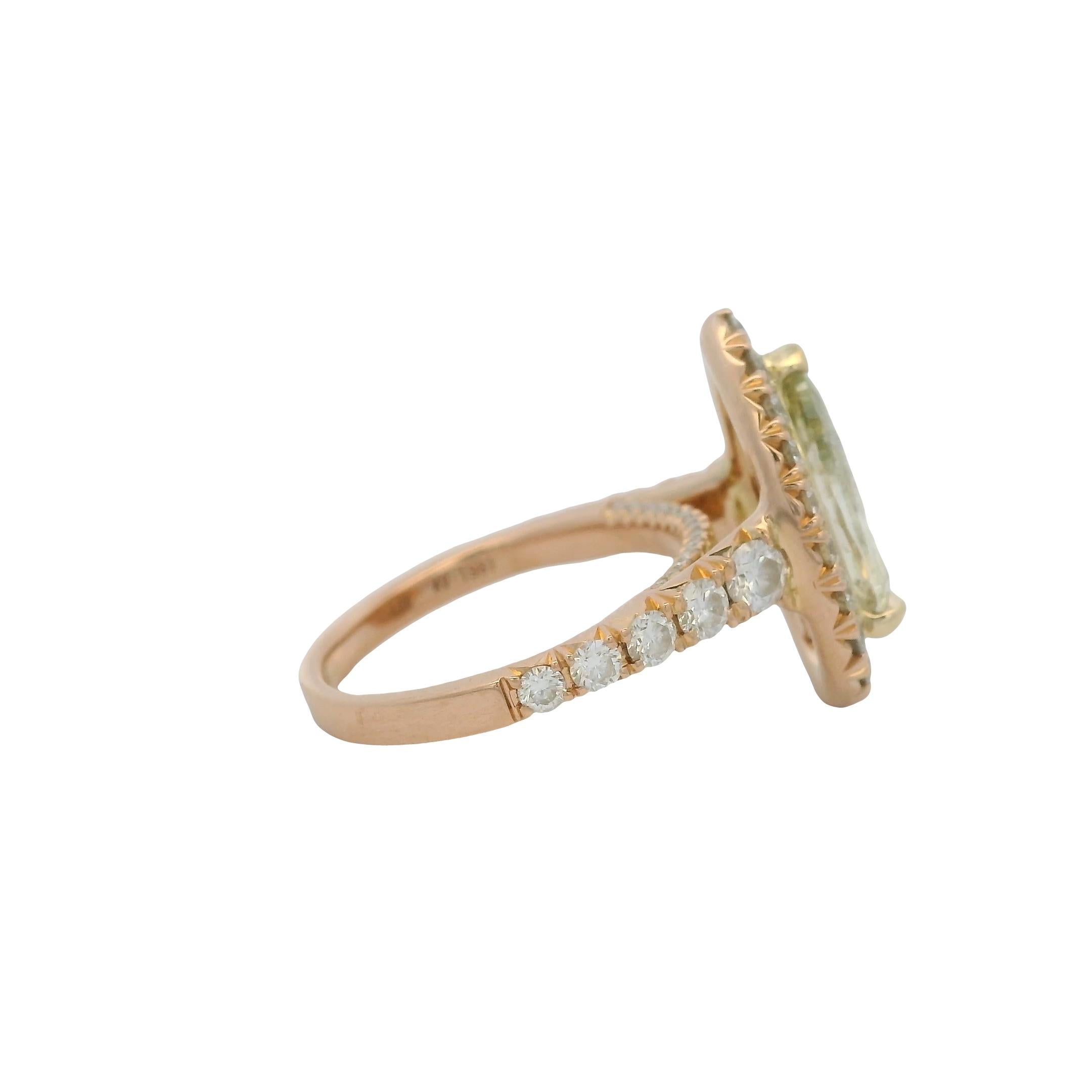 Henri Daussi Oro rosa 18k 2,02ct Fancy Yellow Rose Cut Pear Shape Diamond (Diamante a forma di pera) In condizioni ottime in vendita a Boca Raton, FL