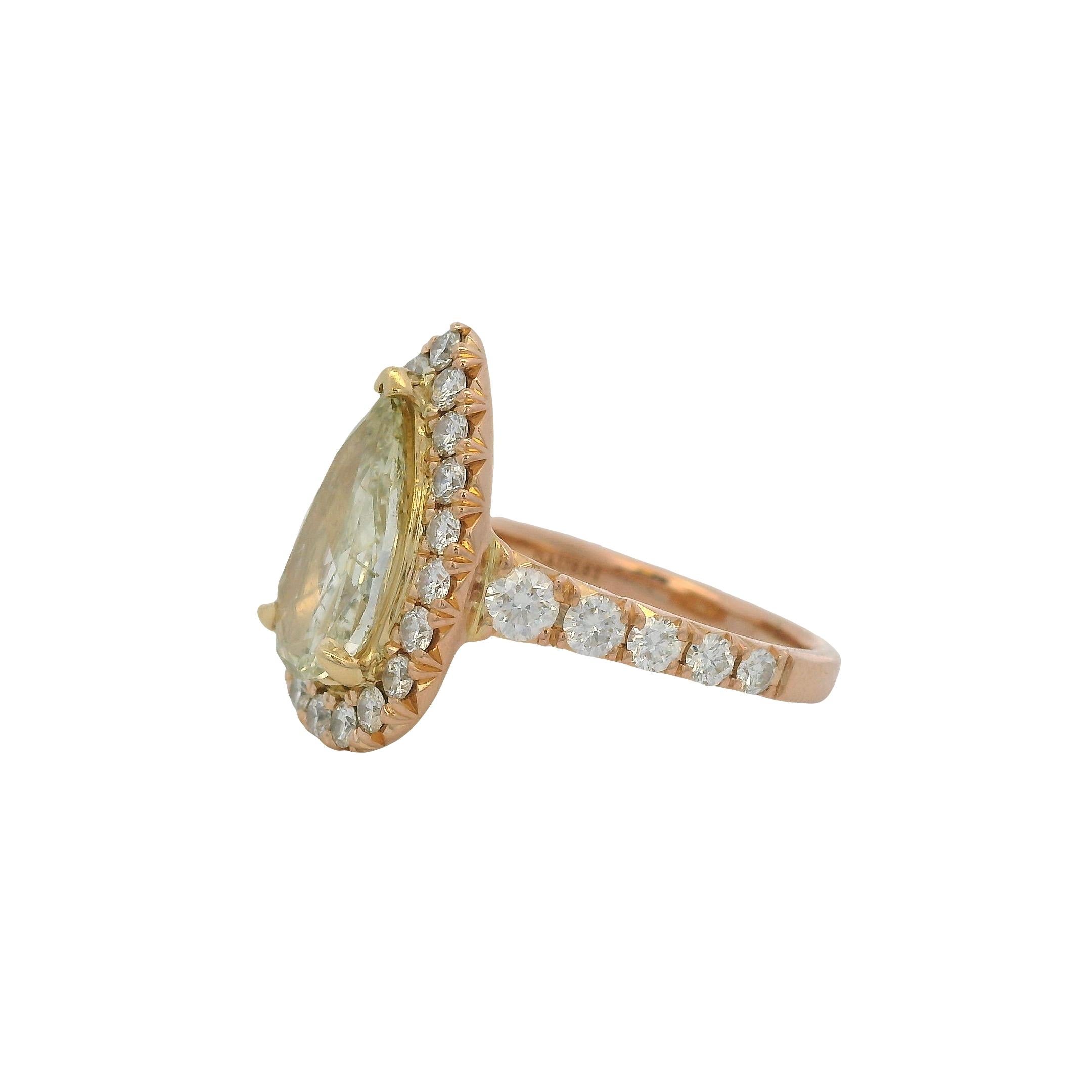 Henri Daussi Oro rosa 18k 2,02ct Fancy Yellow Rose Cut Pear Shape Diamond (Diamante a forma di pera) in vendita 2