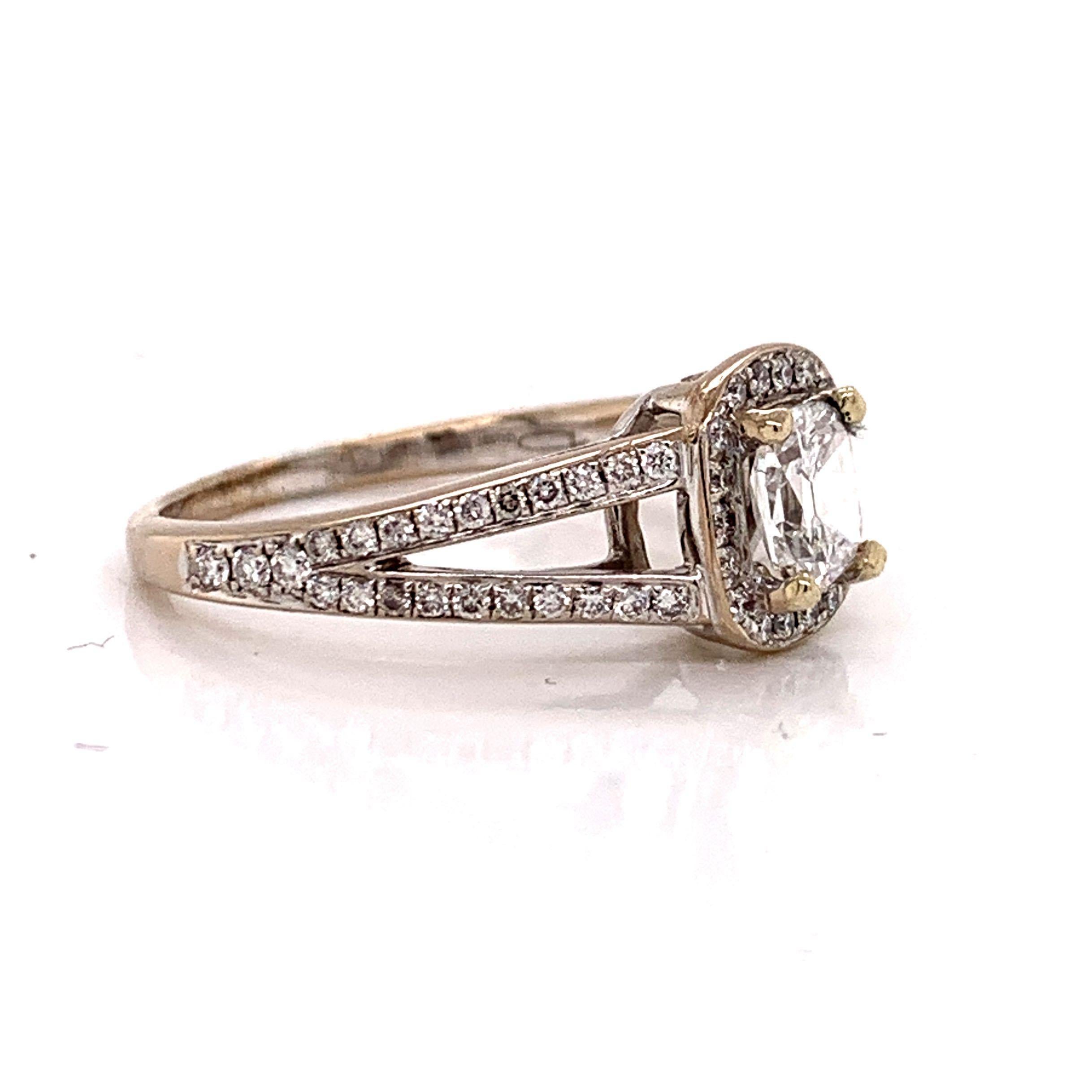 Henri Daussi 18k White Gold Diamond Cushion Cut Engagement Ring Size 6.5

Condition:  Excellent Condition, Professionally Cleaned and Polished
Metal:  18k Gold (Marked, and Professionally Tested)
Weight:  3.9g
Center Diamond:  Cushion Cut .51ct
