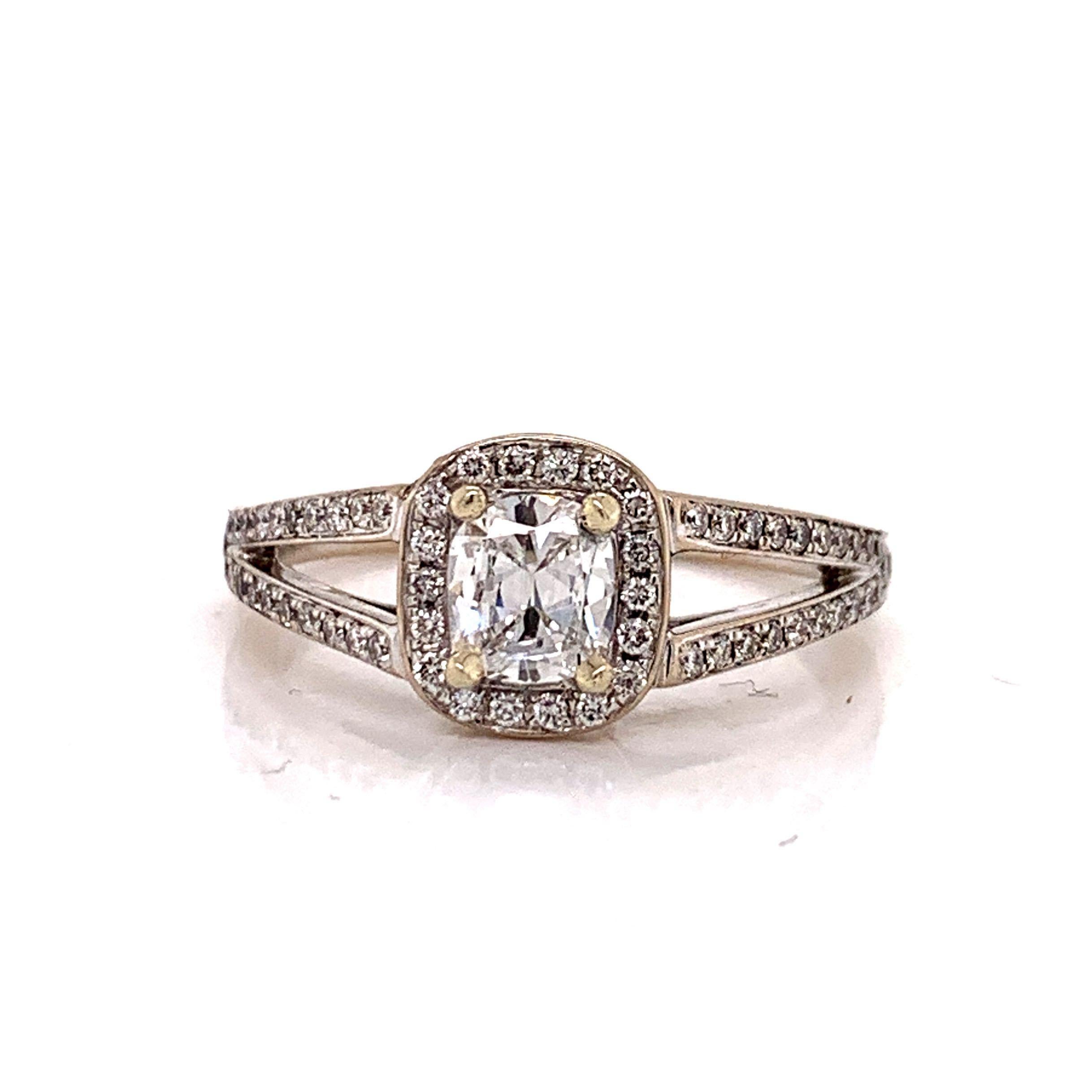 Henri Daussi 18 Karat White Gold Diamond Cushion Cut Engagement Ring In Good Condition In Guilford, CT