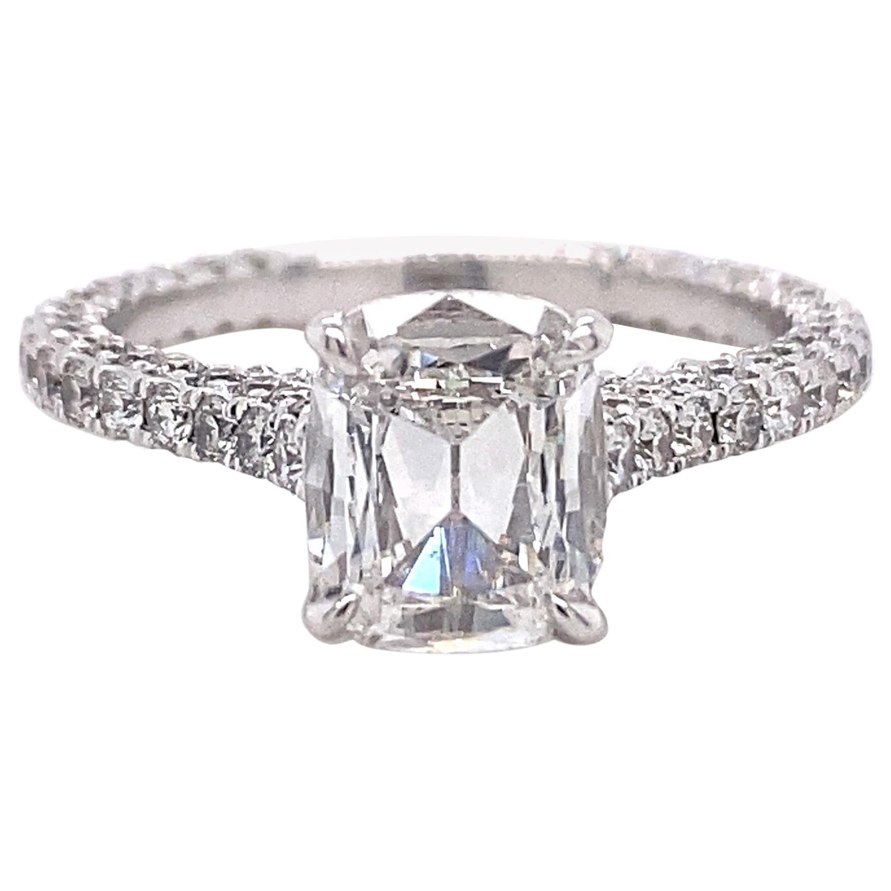 Henri Daussi 1.92 Carat Cushion Diamond Three-Sided Solitaire Ring 14 Karat