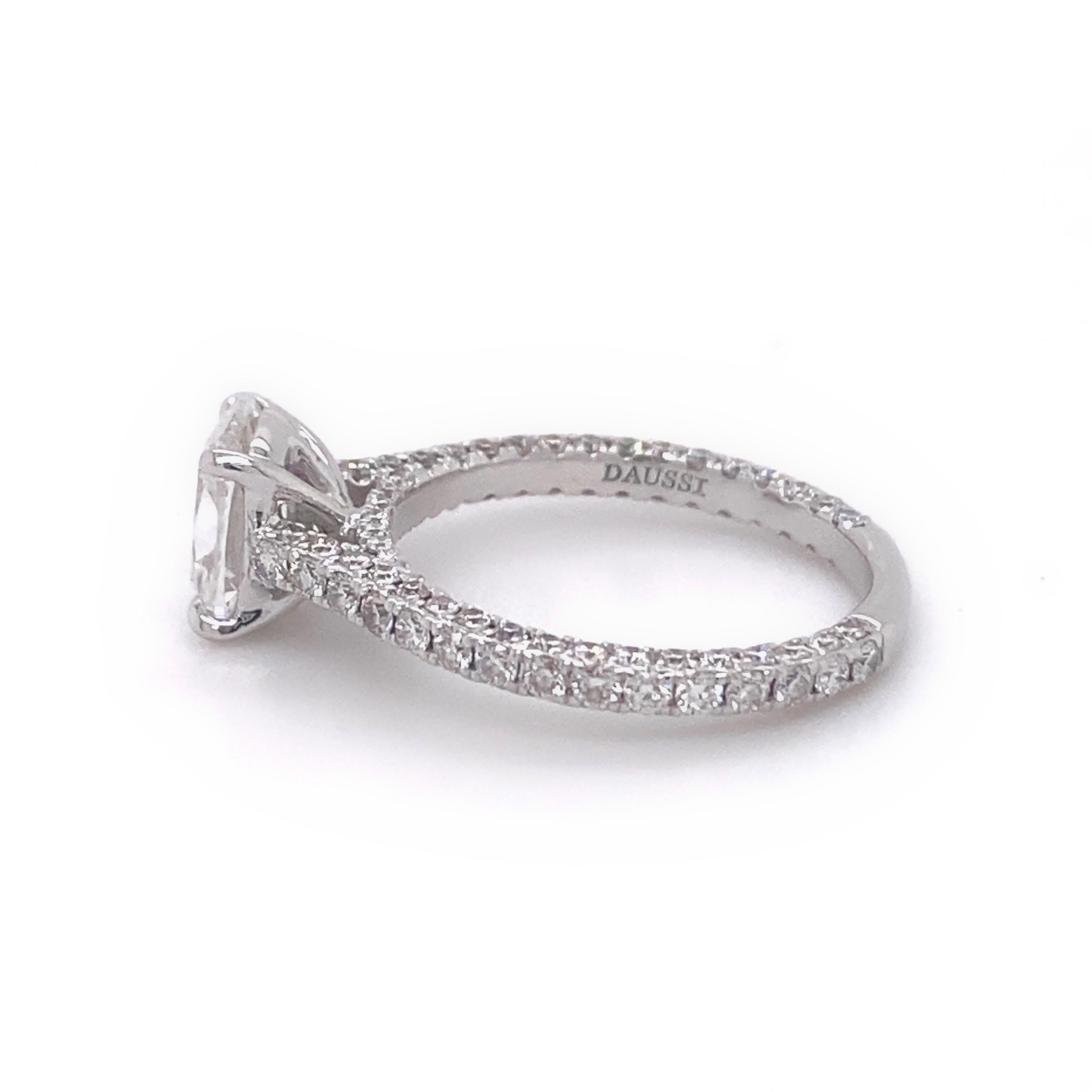 Henri Daussi 1.92 Carat Cushion Diamond Three-Sided Solitaire Ring 14 Karat For Sale 4