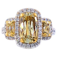 Henri Daussi 2.36 Tcw 3 Stone Cushion Diamond Engagement Ring 18kt White Gold