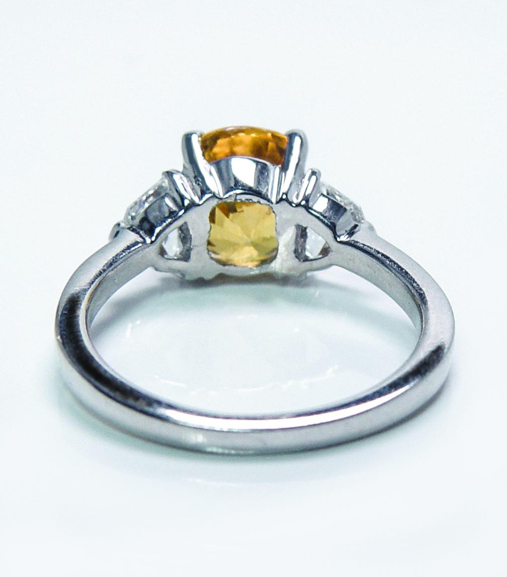 Henri Daussi 4.2ct Canary Yellow Cushion Sapphire Shield Diamond Ring 18K White For Sale 5
